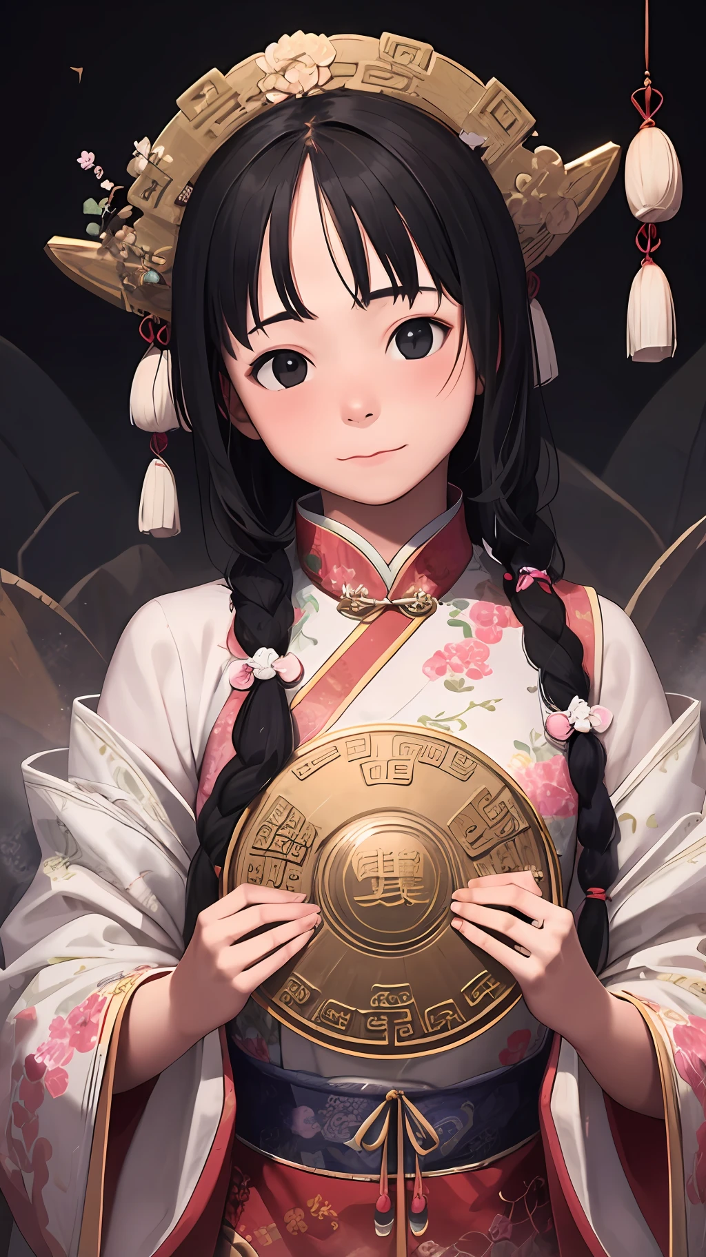 (best quality, masterpiece), 1girl, ancient Chinese woman, a fan, ancient Chinese clothing, flowing tulle, light silk, dango hair, screen, embroidery, upper body, simple background, looking at viewer,(best quality, masterpiece), 4k, --v 6