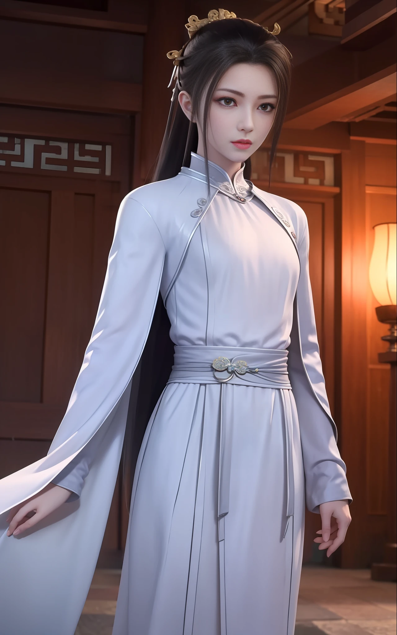 Wuxia,White robe white,length hair,Ancient buildings,Deep mountains