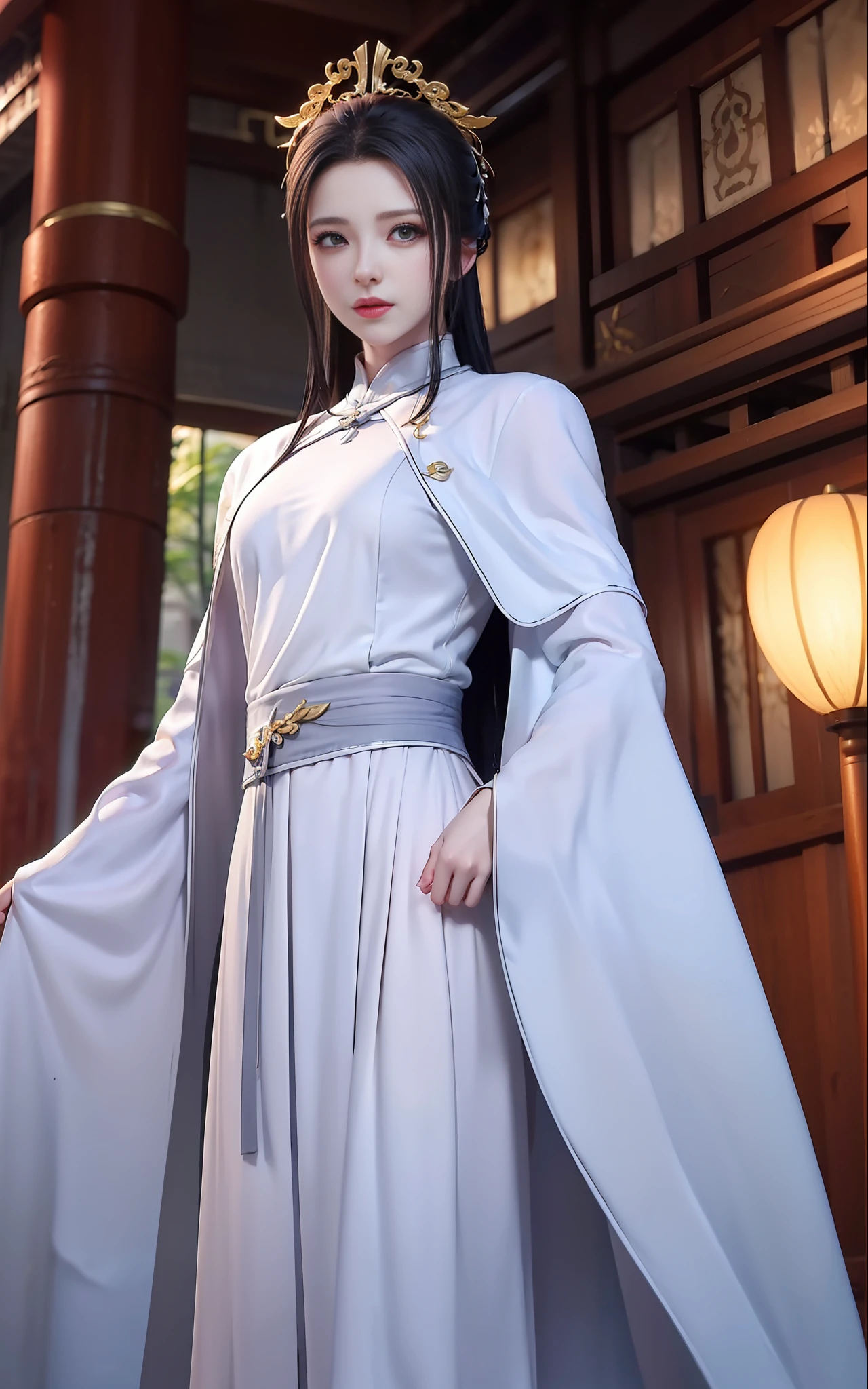 Wuxia,White robe white,length hair,Ancient buildings,Deep mountains
