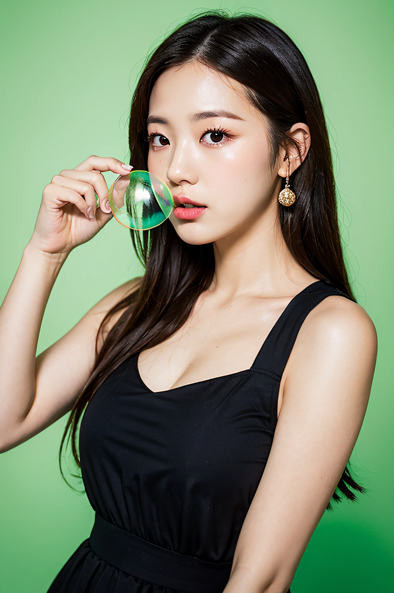 RAW Photo, DSLR BREAK
(kkw-ph1:0.9) BREAK
half body portrait of a young 20yo woman, black hair, wearing a summer dress BREAK
detailed, blowing bubble gum, green bubble gum professional colorgraded