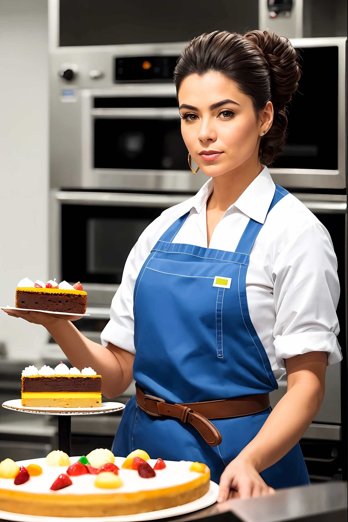Mulher vestindo traje de cozinheira na cozinha