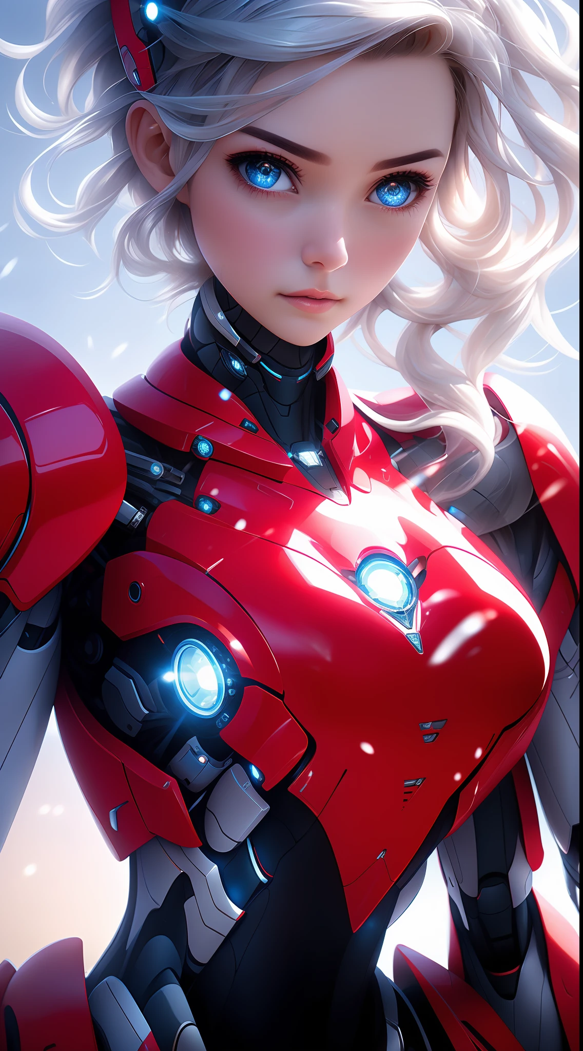 1girl huge large breasts，（edgMechagirl，A woman in a mecha costume，futuristic armor，Wearing edgMechaGirl cyber_armor：1.2），Perfect face，Nice face，Coral eyes，Silver ponytail，mediuml breasts，Very detailed details，sexy cleavage，Preposterous，sci-fi movie， Preposterous，（（Whole human body）），Faraway view，the panorama,dynamicpose。