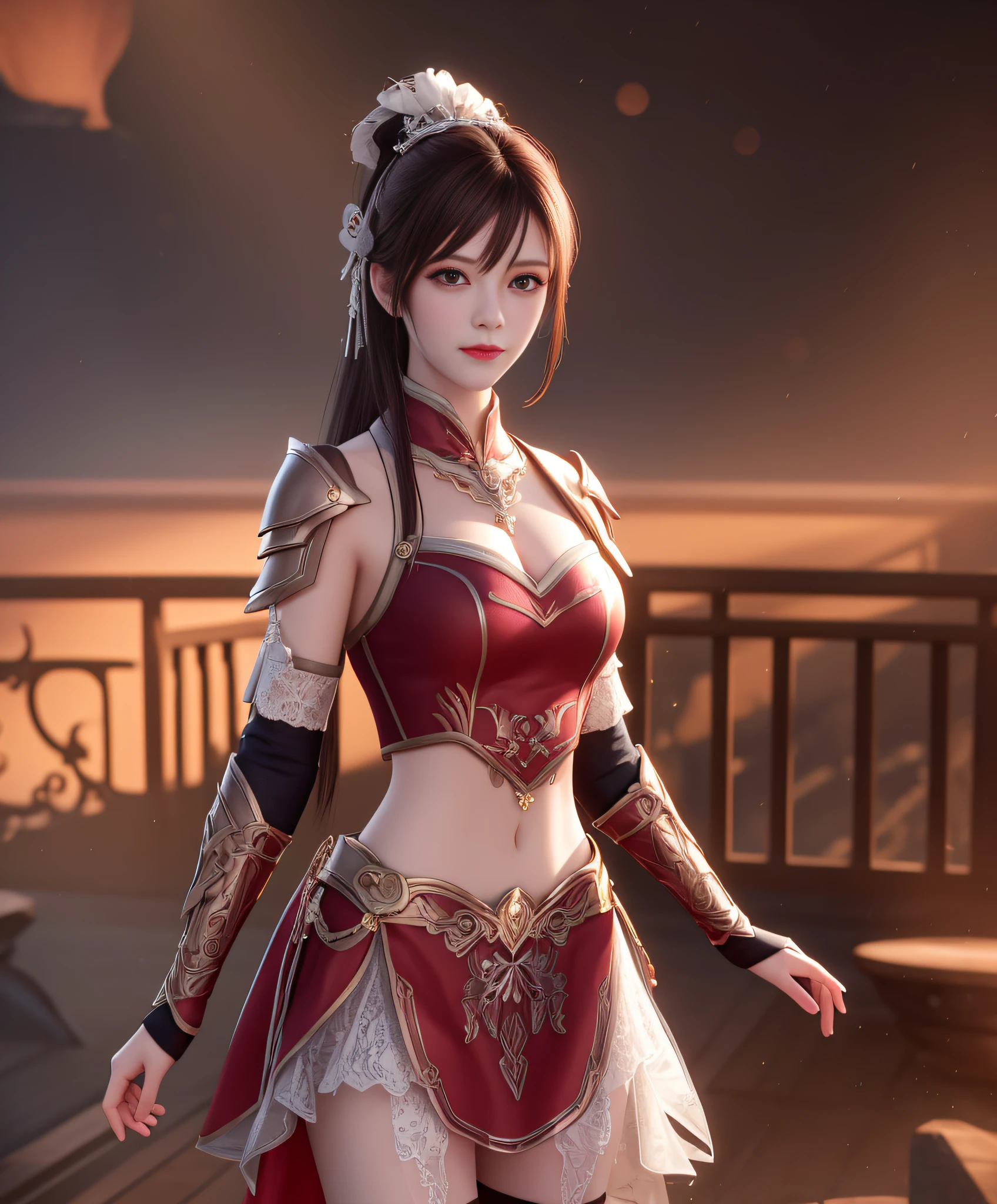 Goddess, Best Quality, Masterpiece, High Resolution, 1Girl, Cloth Skirt, Hair Accessories, Necklace, Jewelry, Beautiful Face, Red Lines on Forehead, Tyndall Effect, Realistic, Dark Studio, Edge Lighting, Two-tone Lighting, (High Detail Skin: 1.2), 8K UHD, DSLR, Soft Light, High Quality, Volume Light, Voyeur, Photos, High Resolution, 4K, 8K, Vampire, Best Full Body Quality, Masterpiece, High Resolution, 1 Girl, Ancient Armor, Pink Metal Bikini Armor, Chest Pattern, Single ponytail, upon_body,,stockings, realistic, edge lighting, two-tone illumination, (high detail skin: 1.2), 8k ultra hd, DSLR, soft lighting, high quality, volumetric lighting, frank, Photos, high resolution, lace stockings, riding horse, shoulder armor, exposed abdomen, short wrist guards