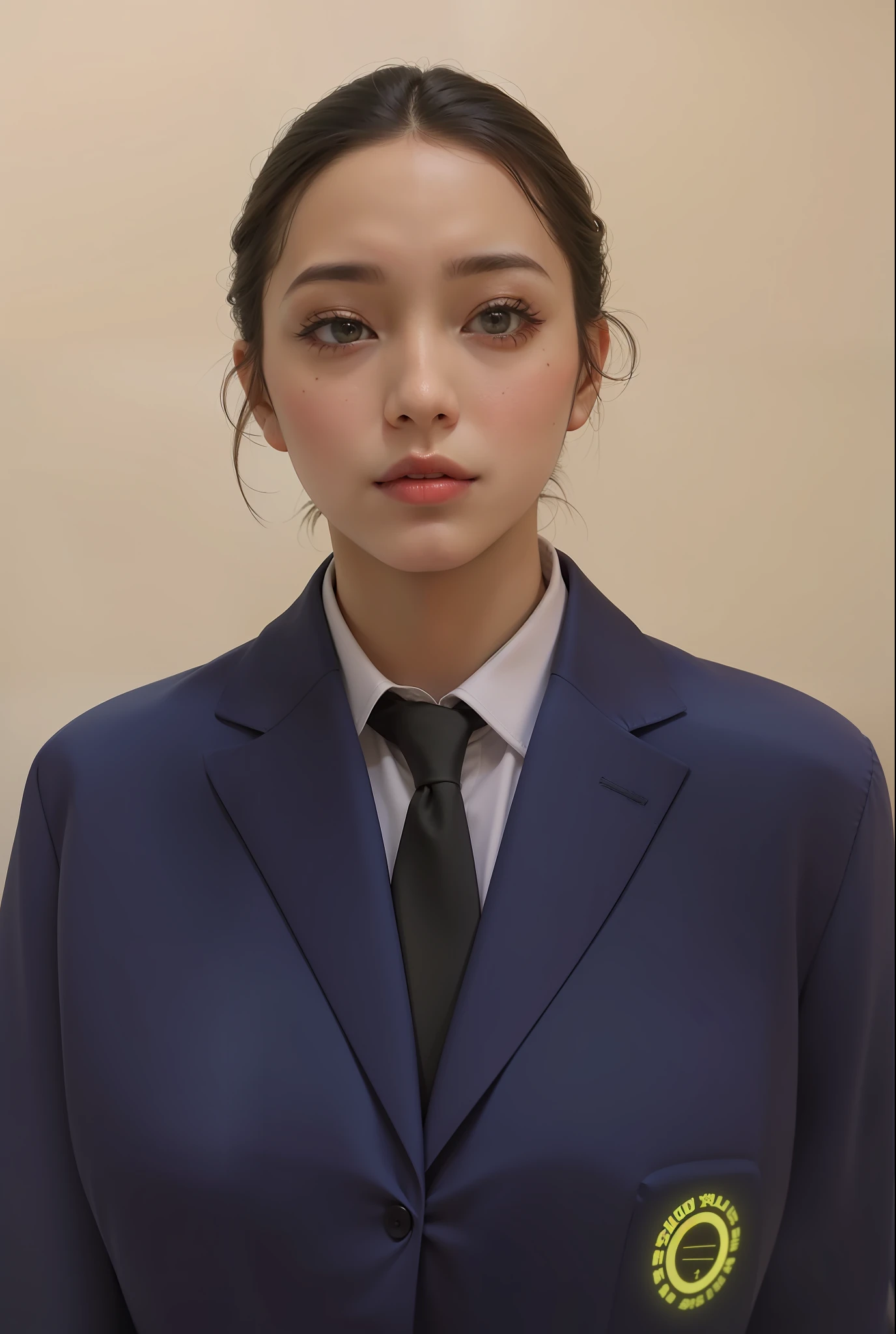 beautiful female k-pop idol, gigantic breasts, huge cleavage, her face is visible, close-up portrait, shot on sony a1, 85mm F/1. 4 ISO 100, medium format, 45 megapixel, studio lighting, softbox, high shutter speed flash photography, award-winning photograph with golden ratio composition, look at viewer
