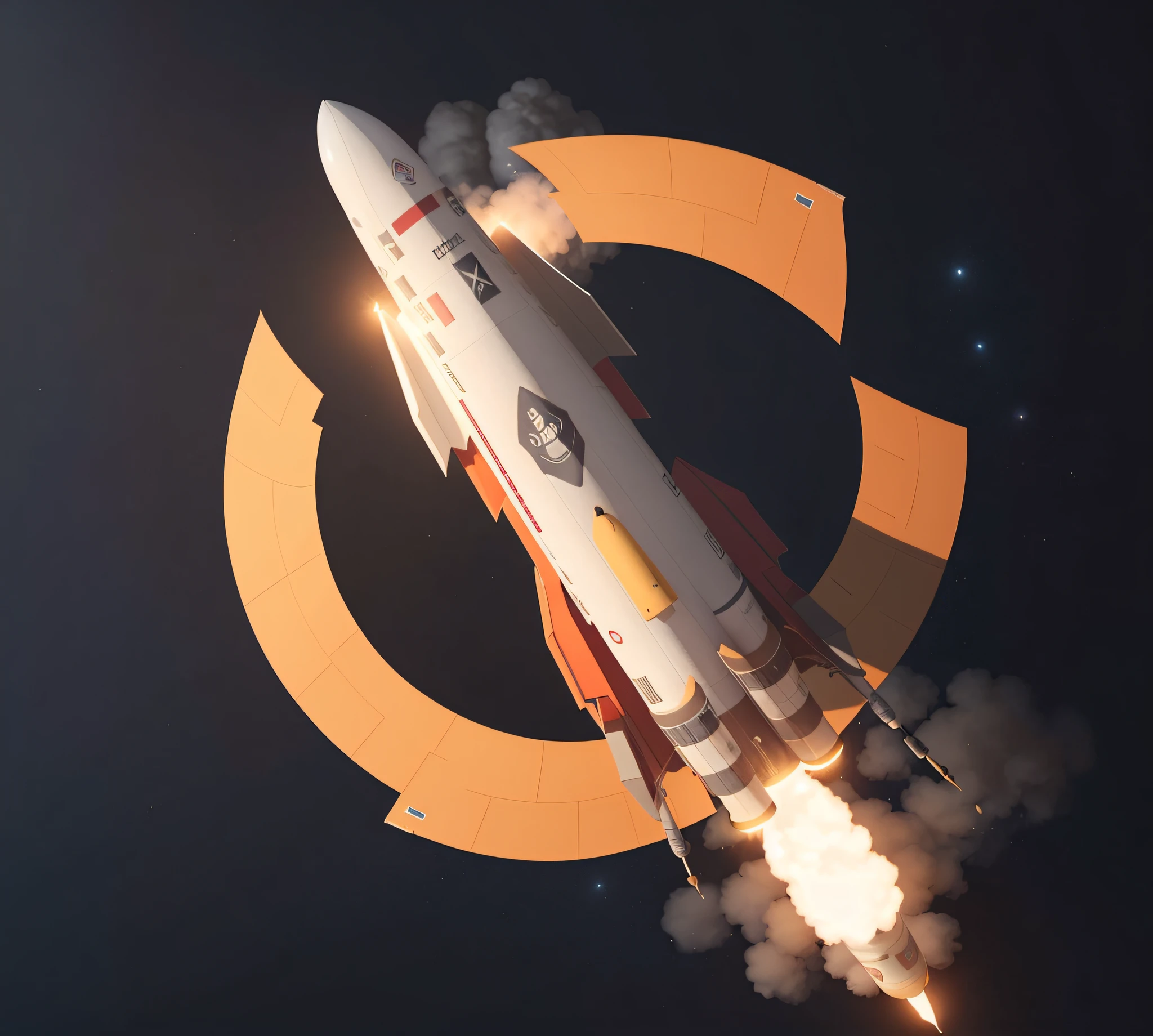 there is a rocket that is flying through the air, Chinese Long March series of rockets,Long March series,redshift render,White rocket, Chinese rockets, White rockets in space, --auto