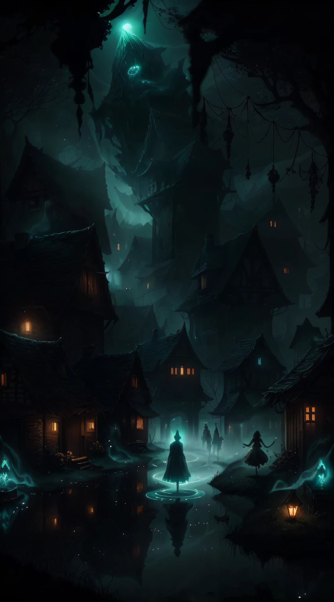 ((masterpiece)), ((best quality)), 8k, high detailed, ultra-detailed, Paranormal:
The small village is surrounded by an aura of mystery as supernatural phenomena unfold. Strange beams of light pierce through the sky, casting an ethereal glow over the village. Ghostly figures are seen floating in the air, their translucent forms creating an eerie atmosphere. Otherworldly creatures emerge from the shadows, their presence both mesmerizing and unsettling. The scene captures the surreal nature of these supernatural elements, leaving the villagers in awe and wonder.
((Small village), (strange beams of light), (ethereal glow), (ghostly figures floating in the air), (translucent forms), (eerie atmosphere), (otherworldly creatures), (mesmerizing presence), (unsettling), (surreal nature), (awe and wonder))