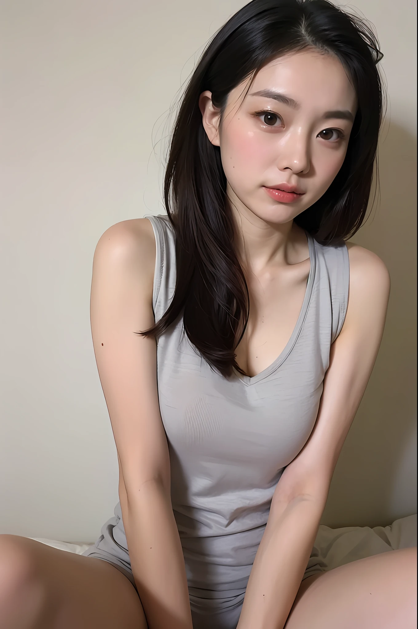 (Highly detailed body,Highly detailed face,the best quality:1.2) ,a woman with,Look at viewers)(Wear extra-short clothes),(on the bed:1.4)