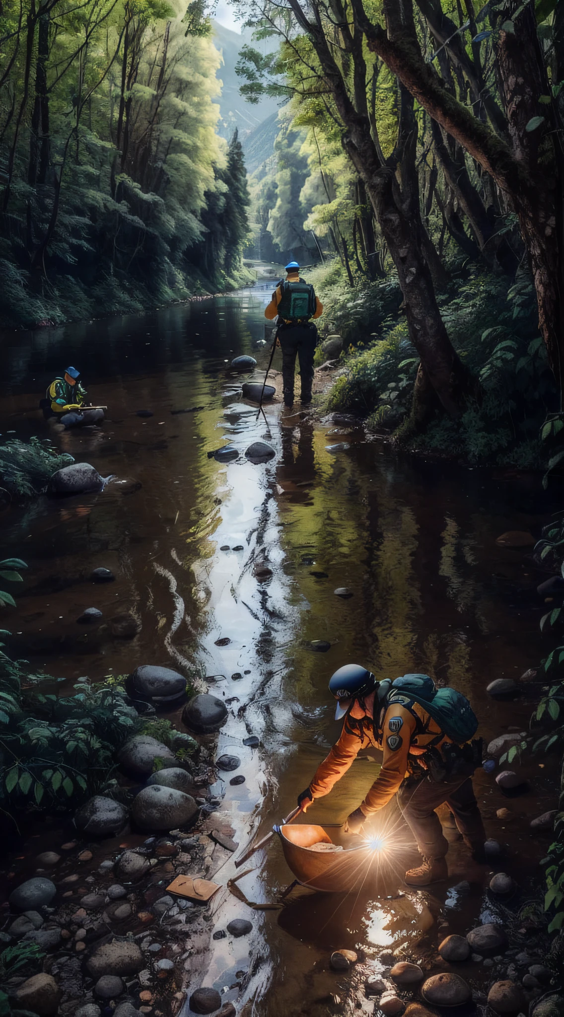 ((masterpiece)), ((best quality)), 8k, high detailed, ultra-detailed, 
The police, residents, and volunteers searching in the forests, rivers, and mountains surrounding the small village, actively looking for clues. They are engaged in various actions and using different tools during the search.

Prompt: ((masterpiece)), ((best quality)), 8k, high detailed, ultra-detailed, The police, residents, and volunteers searching in the forests, rivers, and mountains surrounding the small village, actively looking for clues. They are engaged in various actions and using different tools during the search.