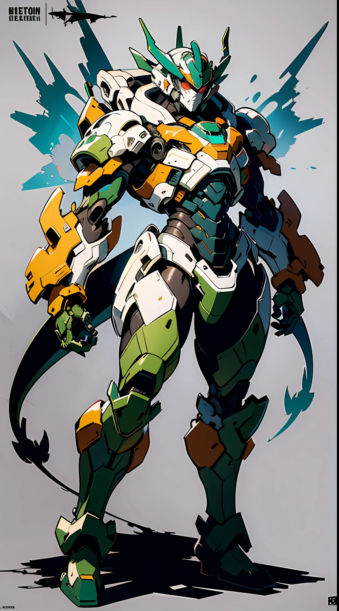 1 Dragon in mecha suit, glowing eyes, camouflage, concept art running on the battlefield ink art, flat color, high contrast, fashion absurd, best quality, negative space