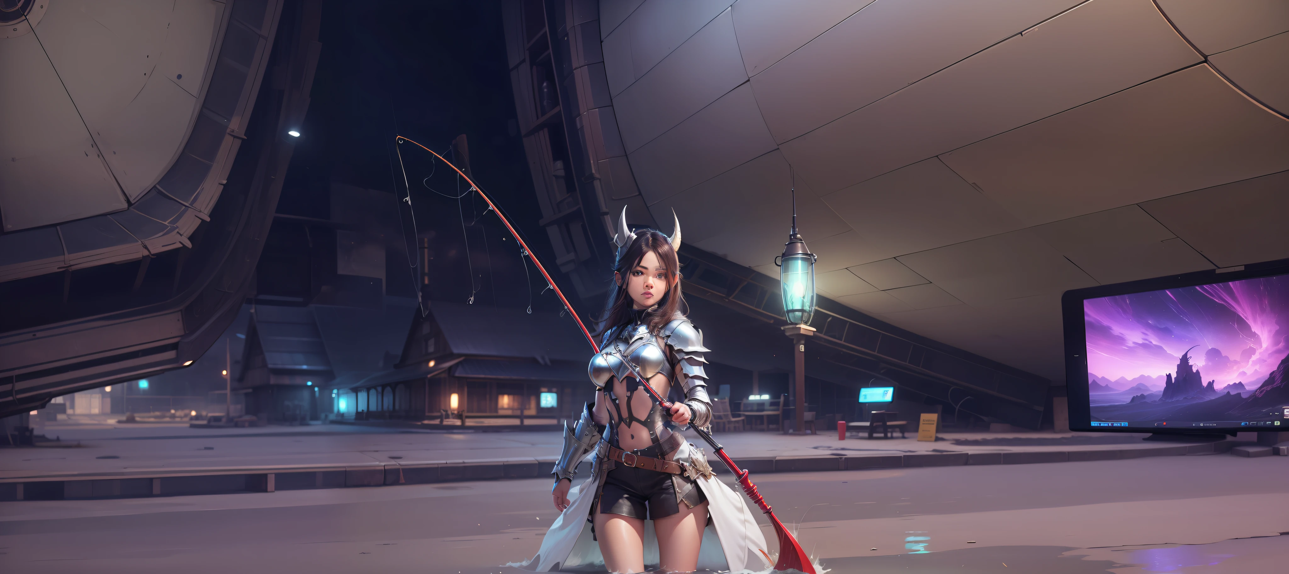 A beautiful demon fishing rod with high-resolution armor and body plus face stunning
