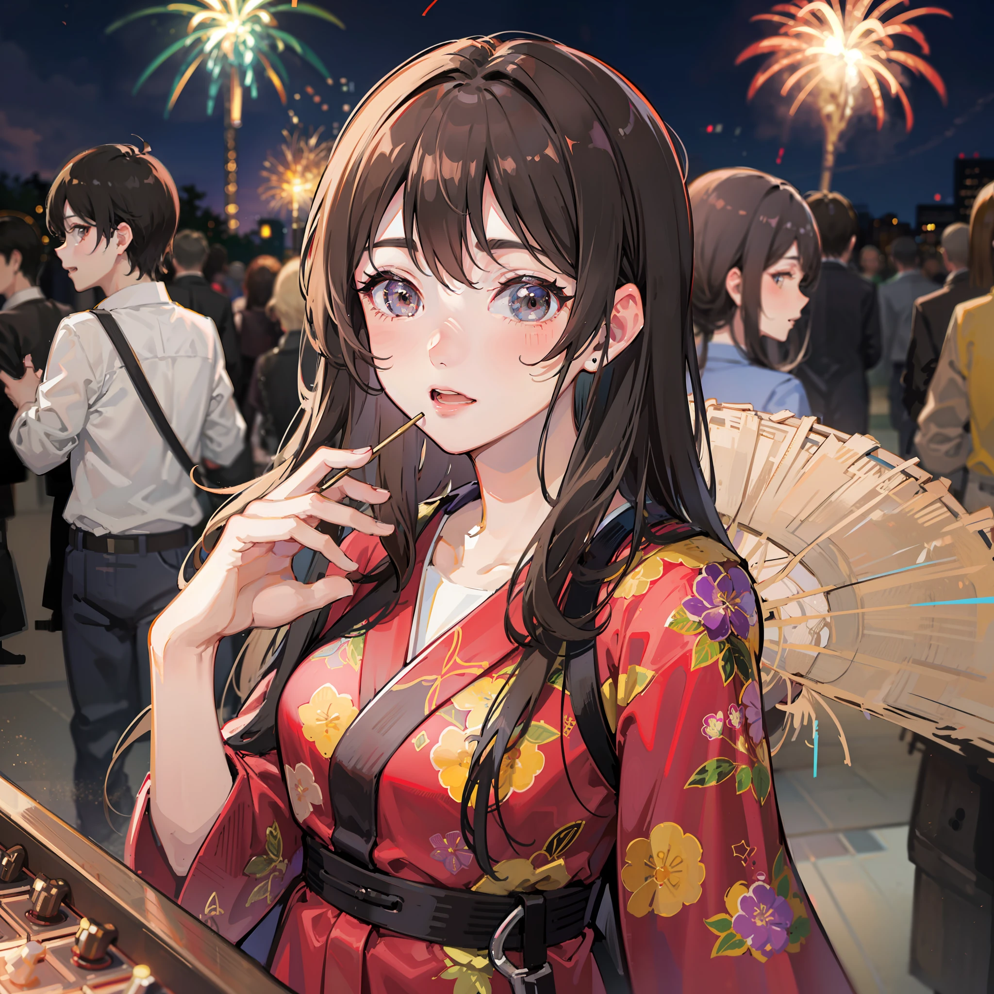 girls Komono Fireworks Festival Brown hair Looking down high picture quality 最好质量 ren