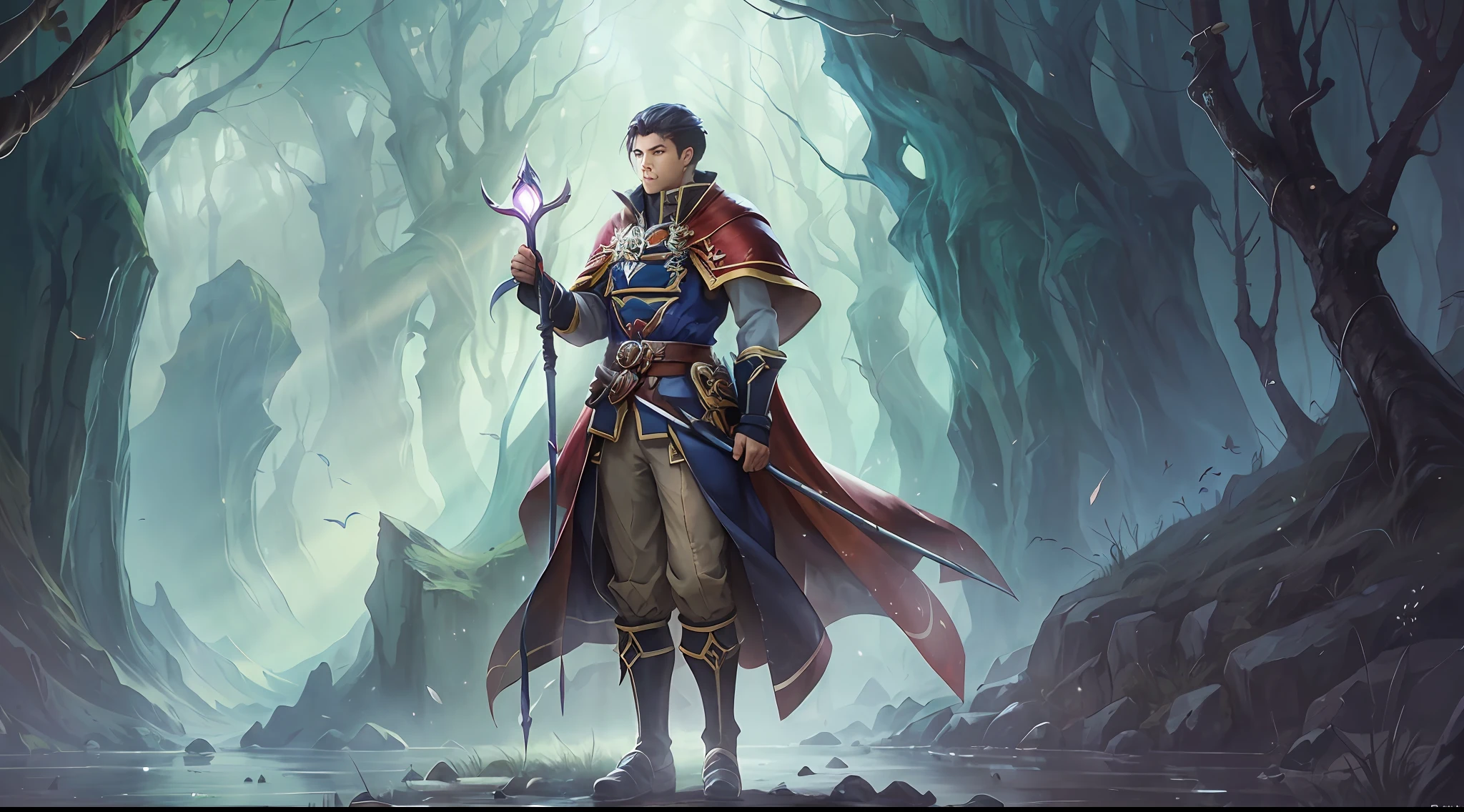 masterpaintings，optimal quality，(magic world)，Young magician，in long hogwarts robes，Burgundy cape，holding wands，Black dragons soaring in the sky，Lead an alliance army of races on a dangerous and difficult expedition，Across a dense forest，Walk through treacherous swamps，Climb majestic peaks，Above a mysterious forgotten place，There is a huge cave surrounded by magic arrays。dynamic compositions，high resolucion，Vivid colors and dramatic lighting，Enhanced the magical atmosphere