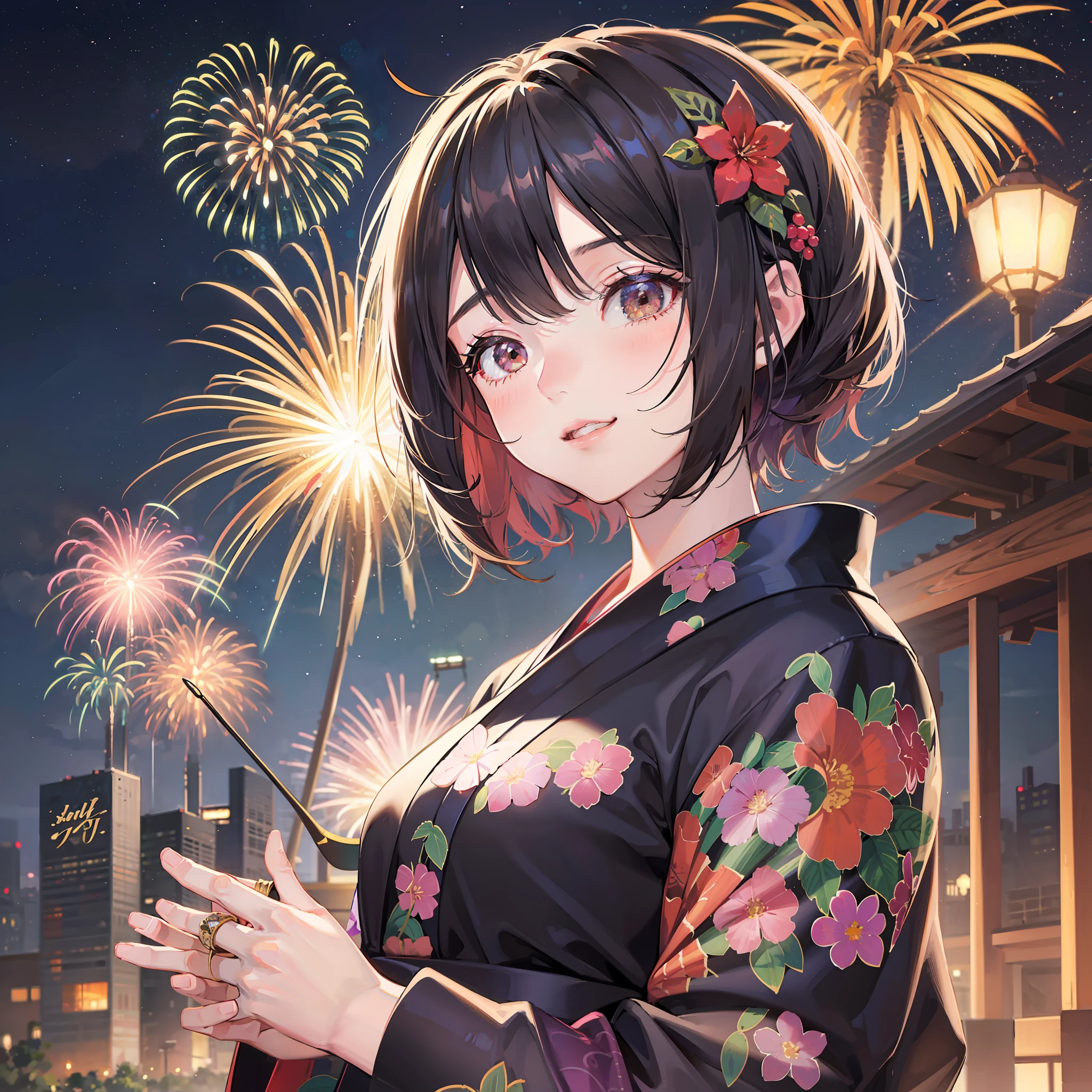 girls Komono Fireworks Festival Brown hair Looking down high picture quality 最好质量 ren