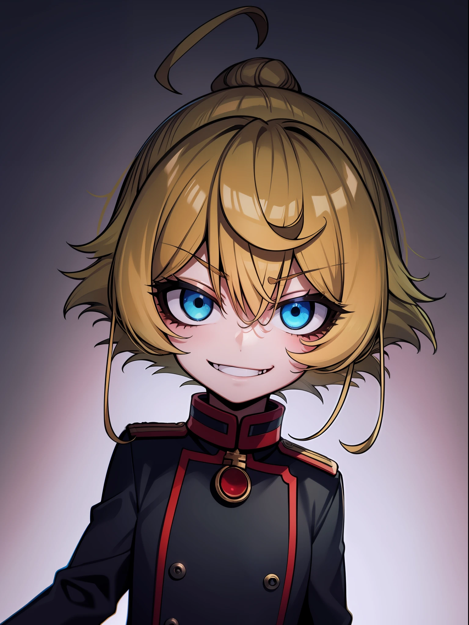 Tanya Degurechaff, Miitar uniform, evil smile, short stature, Killer eyes, psychotic eyes
