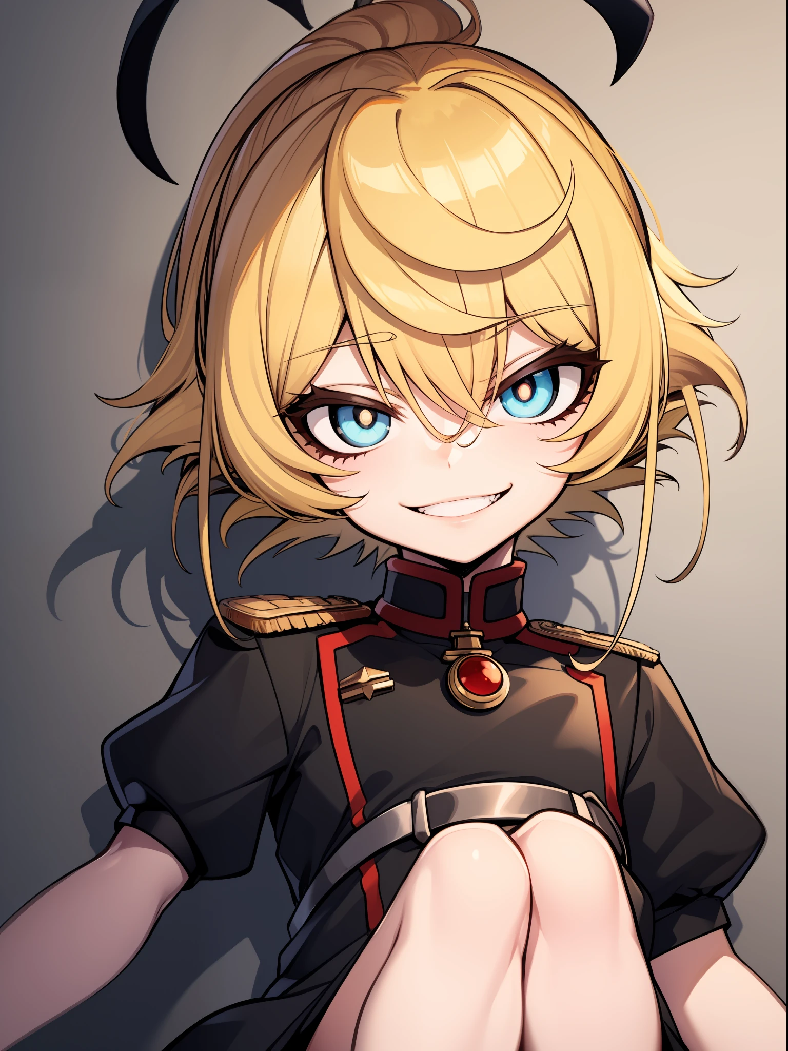 Tanya Degurechaff, Miitar uniform, evil smile, short stature, Killer eyes, psychotic eyes