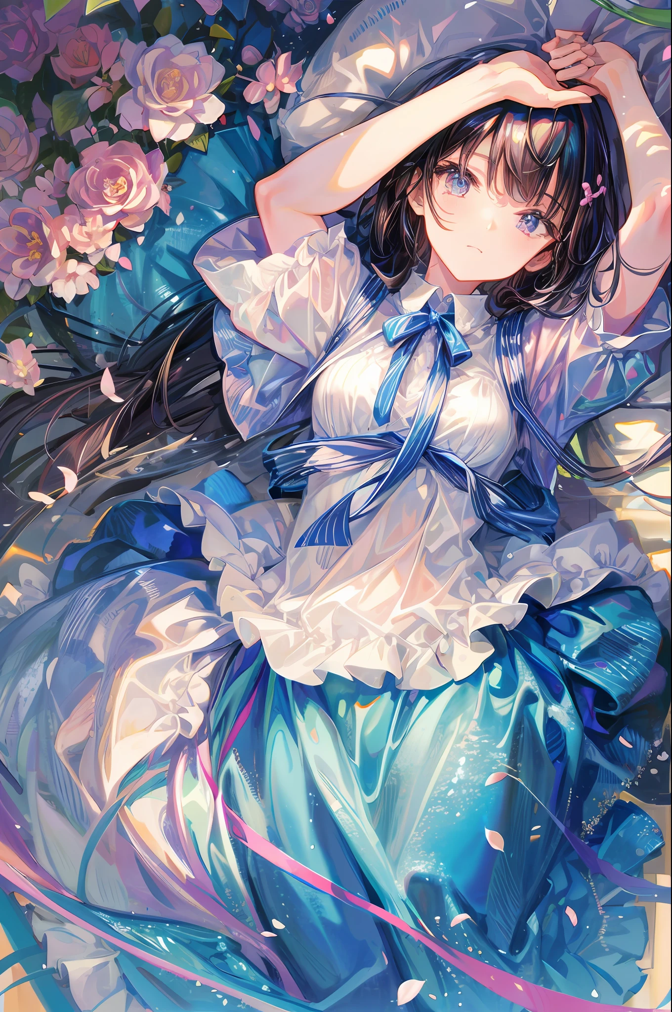 a 1 girl、Surrounded by flowers、I'm lying down