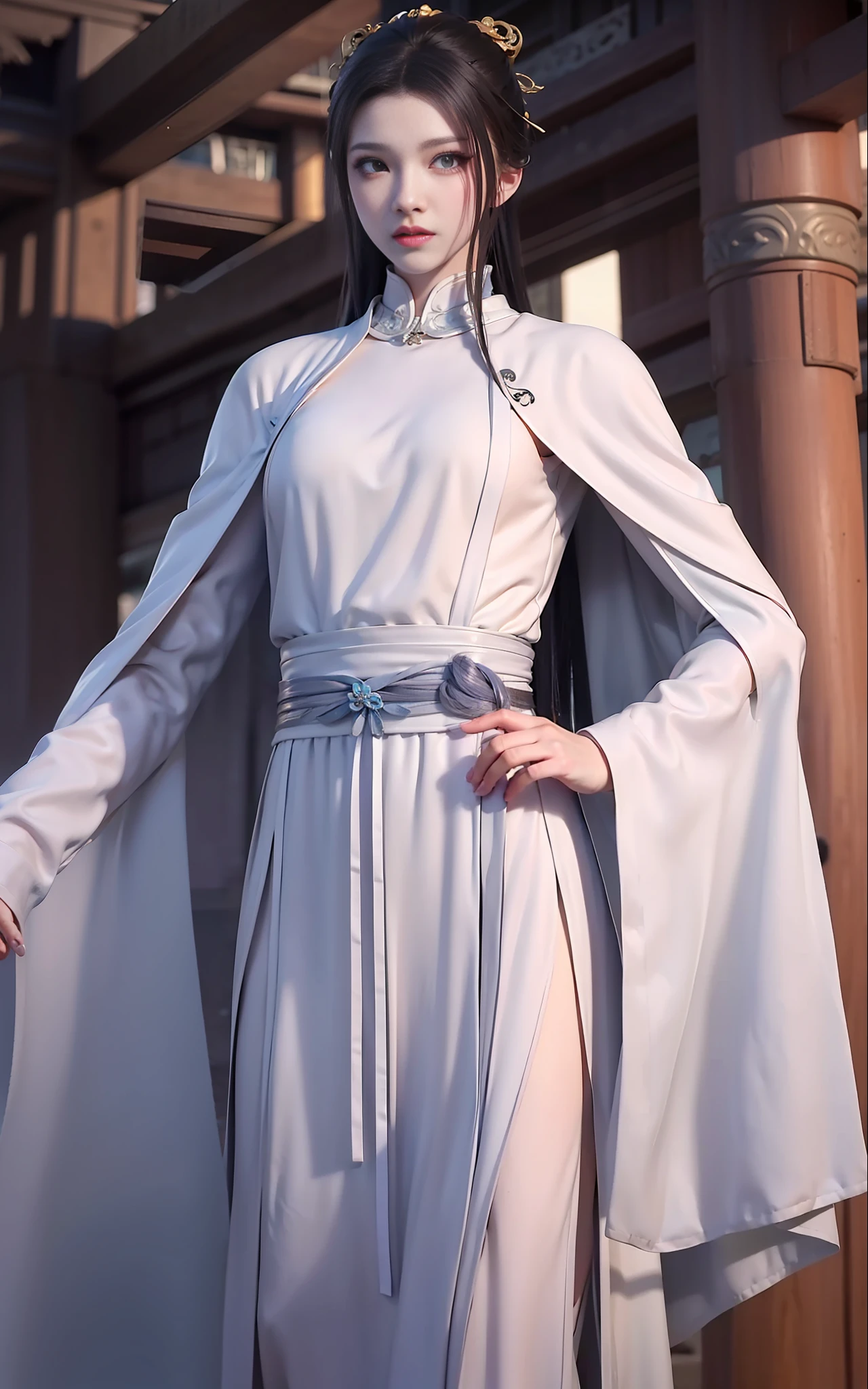 Wuxia,White robe white,length hair,Ancient buildings,Deep mountains