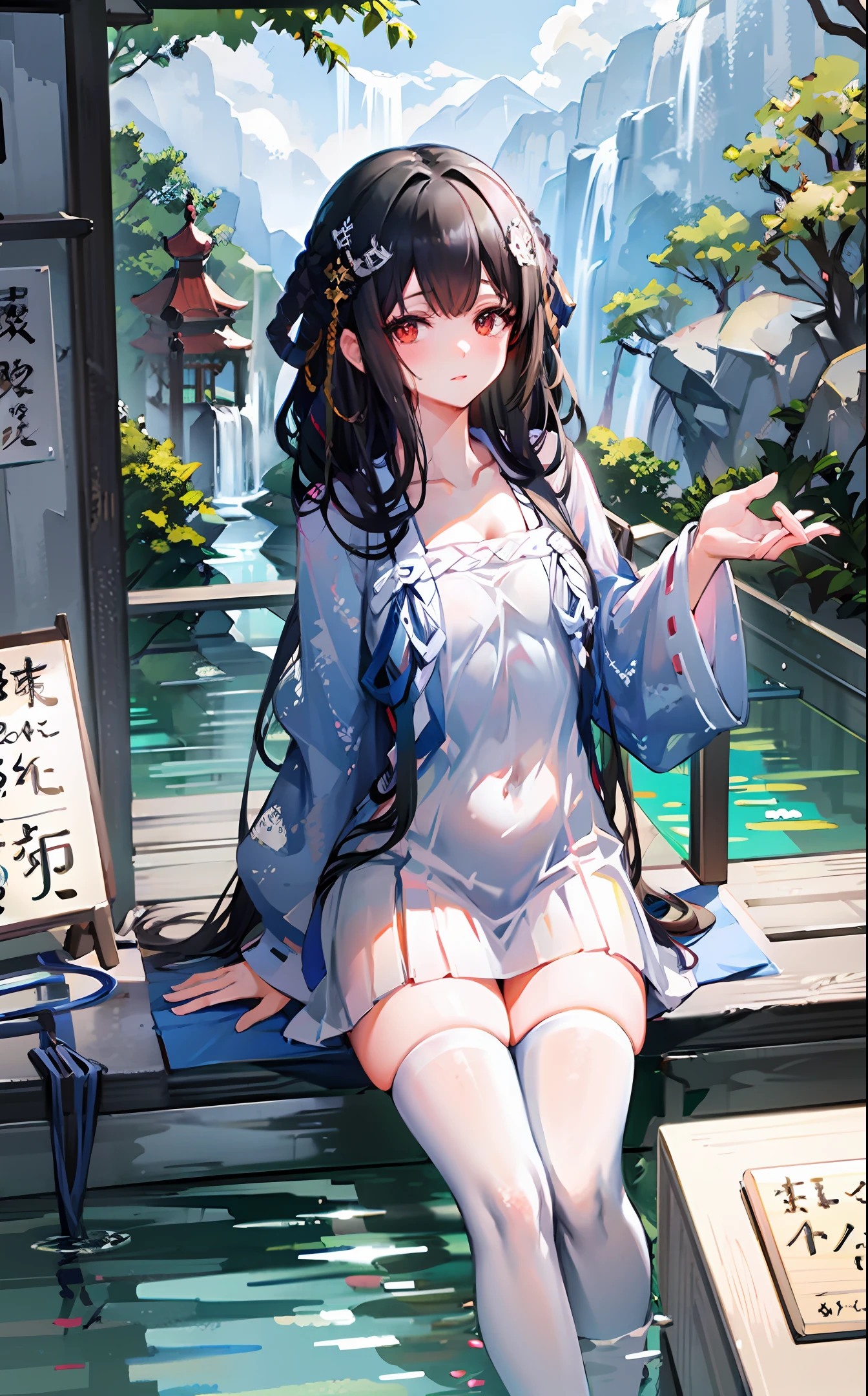 Shrine Miko Waterfall Clothes are wet and see-through