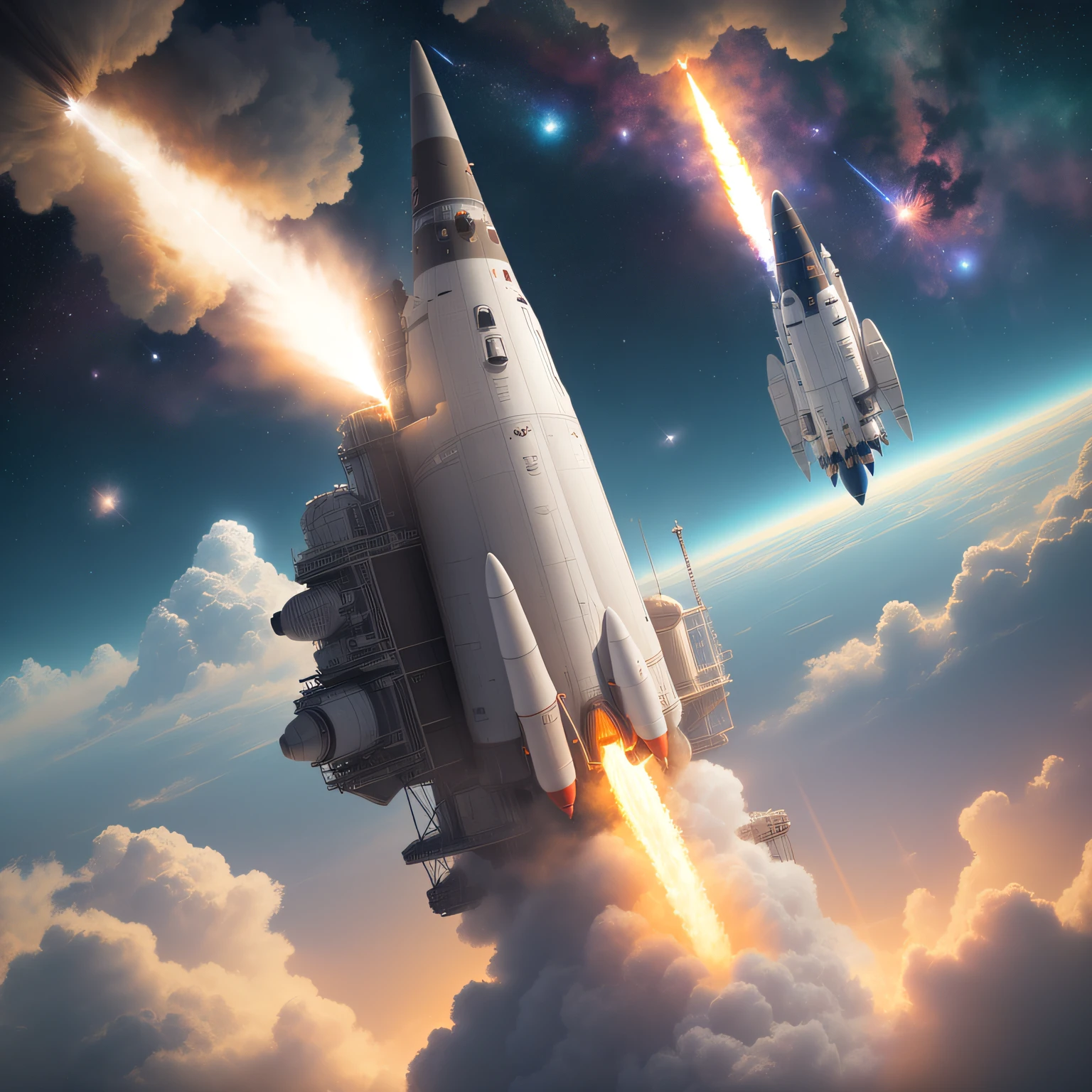 Missiles flying in the air Blue sky and white clouds --auto