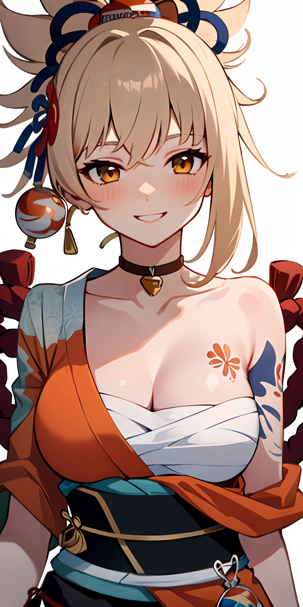 (Best quality:1.3), yoimiyadef, large breasts, cleavage, blushing:1.2, (pov, close shot), smiling, park