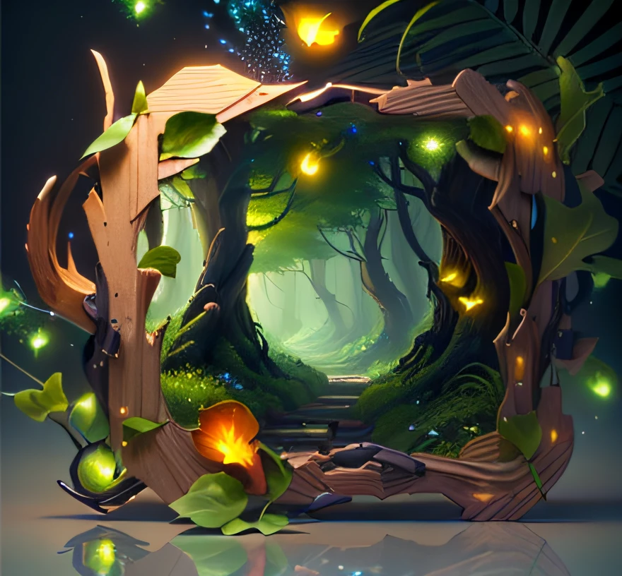 Masterpiece, best quality, (blank background), (blank in the middle), (very detailed CG unity 8k wallpaper), (best quality), (best illustrations), (best shadows), UI interface border design with a forest theme with natural elements. The avatar frame is designed in a circle, surrounded by delicate leaves and branches, with fireflies and glowing particle effects, (UI interface frame design), (natural elements), (jungle theme), (square shape), (leaves), (branches), (fireflies), butterflies, (delicate leaves), (glow), (particle effects). , isometric 3D, Octane rendering, ray tracing, super detailed