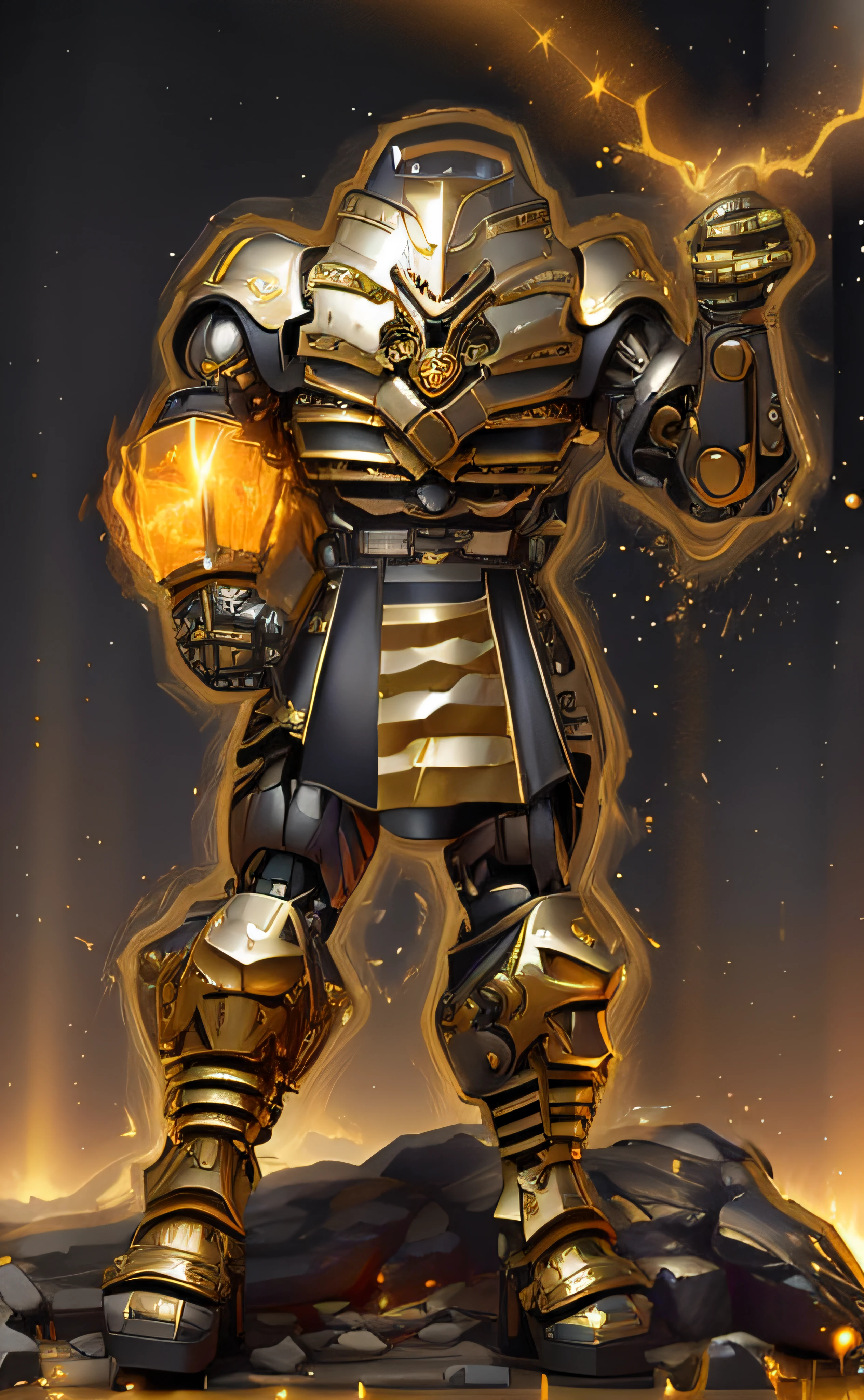a close up of a robot with a yellow light on his face, Armadura Saiyajin, cybernetic flame armor, cyber fight armor, Armadura refletida da cor do gelo da lasca, Armadura Espacial, Retrato completo de Electromancer, intrincada armadura mecha brilhante, armadura de platina do guerreiro, armadura brilhante oi tech, clothed in ethereal battle armor, cybernetic fire armor