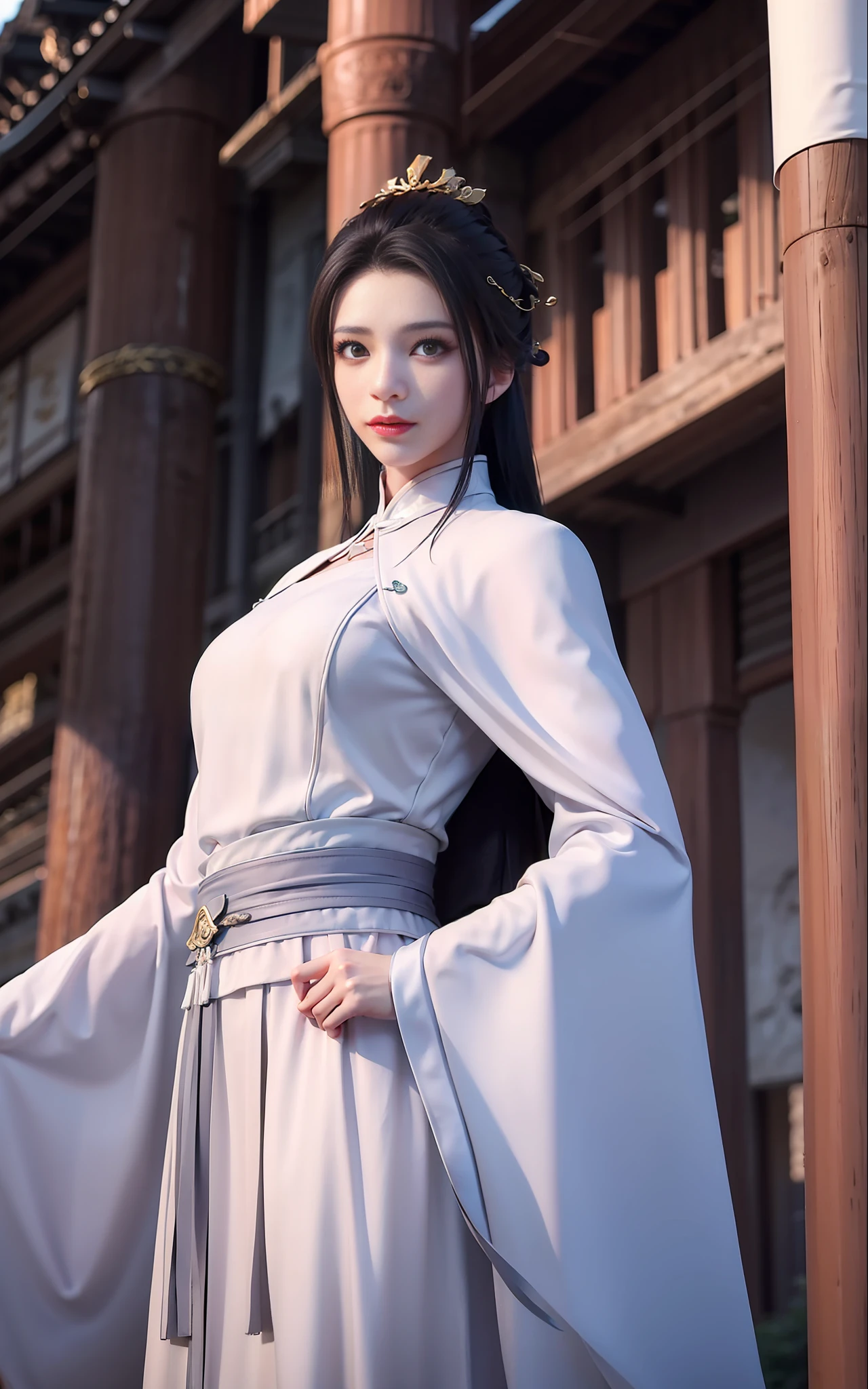 Wuxia,White robe white,length hair,Ancient buildings,Deep mountains