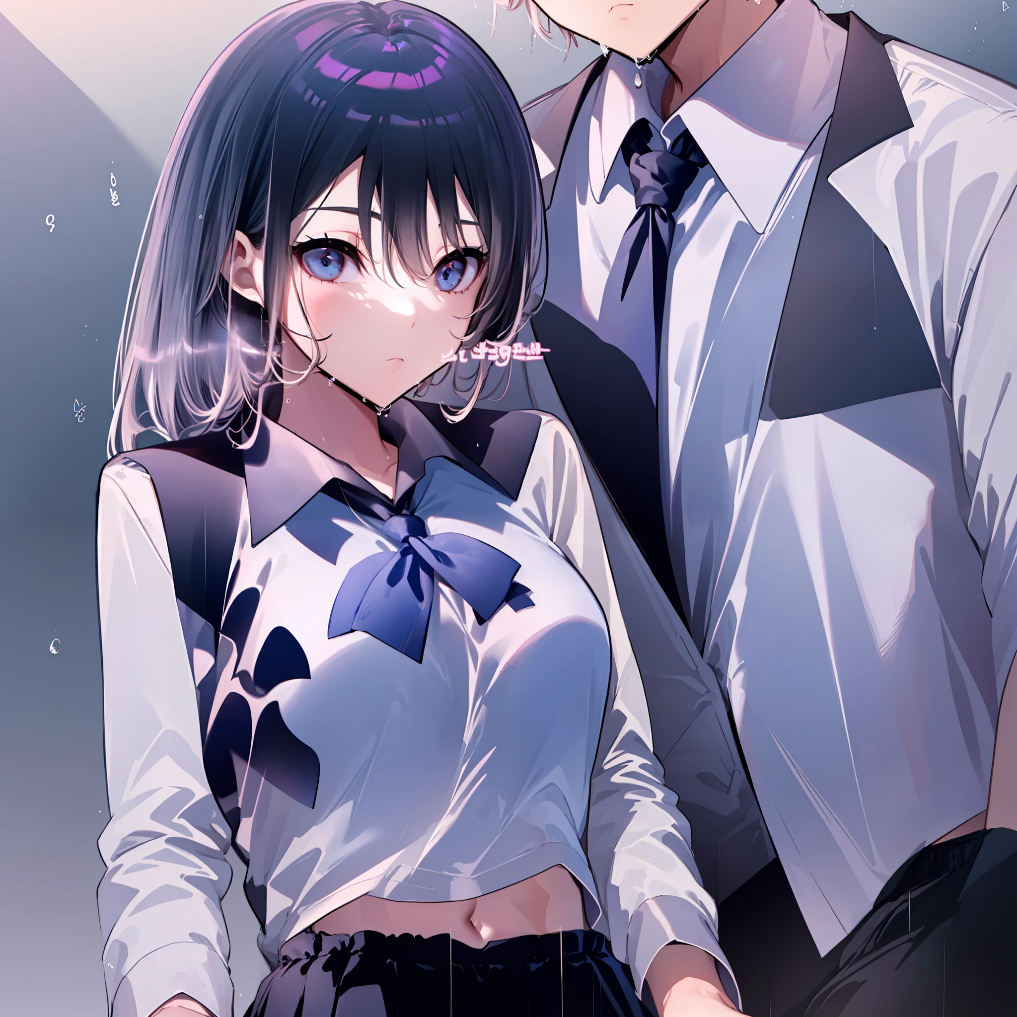 (((obra-prima))), (((melhor qualidade))), Altas, ((((((1goroto com cabelo preto curto e 1garota com cabelo longo grisalho)))))), ((((1girl she has gray hair with blue eyes and 1boy he has short black hair with red eyes who are classmates)))), ((((They have different hair colors and eyes do not confuse)))), (desenha Kei e kiyotaka ayanokoji olhando um para o outro), (2schoolmates who are Kei and kiyotaka ayanokoji looking at each other), (Kei1), (1Menina), (((((Ela tem olhos azuis))))), (ela tem cabelo longo), (ela usa um uniforme escolar), (ela tem fita), (ela tem franja), fcollarbone, ela tem cabelo grisalho, (ela tem faixa de cabelo preto), (she has neck tape), (cabelo entre os olhos), (She has medium breasts), (Tiroteio de Cowboy), (she is looking seriously at Kiyotaka Ayanokuji), (anatomicamente correto corpo inteiro), (is standing in the street with rain falling), (esta com uma cara triste e preocupada), (Full detailed scenario), (1menino), (Kiyotaka Ayanokuji), (adolescente de 15 anos), school uniform white shirt black jacket open jacket red tie long black pants seated, ((((ele tem olhos vermelhos)))), ((ele tem cabelo preto curto)), corpo inteiro anatomicamente correto, pernas normais, usa sapatos pretos, (ele esta olhando para Kei1 ou para a garota), ((He's in front of Kei wanting to give her his black jacket so she doesn't get wet so much)) , (it's head on for Kei), (Cena emocionante), (Misterioso), (Full retail scenario), ((((They're soaking up with a lot of passion and abrasion)))), ((((They are being wet by the rain along with their clothes)))), ((Their bodies are anatomically correct and detailed without errors))
