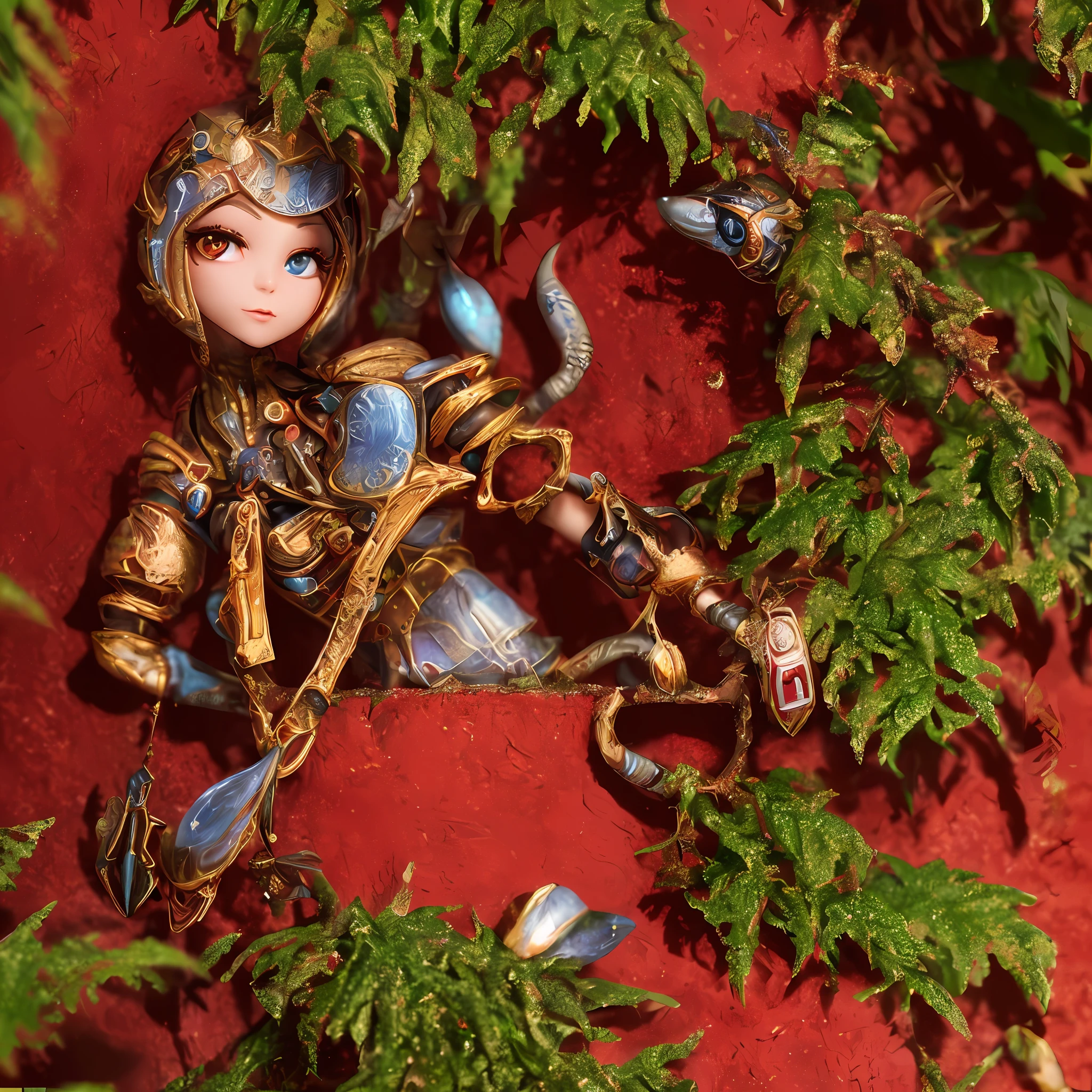 (Highly detailed: 1.2), (best quality: 1.2), 8k, sharp focus, (subsurface scattering: 1.1), (Award-winning macro photography: 1.1) (cute and lovely little alien creature: 1.2), hiding in a dense forest in the leaves (very detailed clothing: 1.2), (very detailed background: 1.3), (red wall: 1.2), (surrealism: 1.2), cinematic lighting, very detailed, smooth, clear focus, artgerm wlop greg rkowski, (emb- emb- rrf2:1.0) :4]