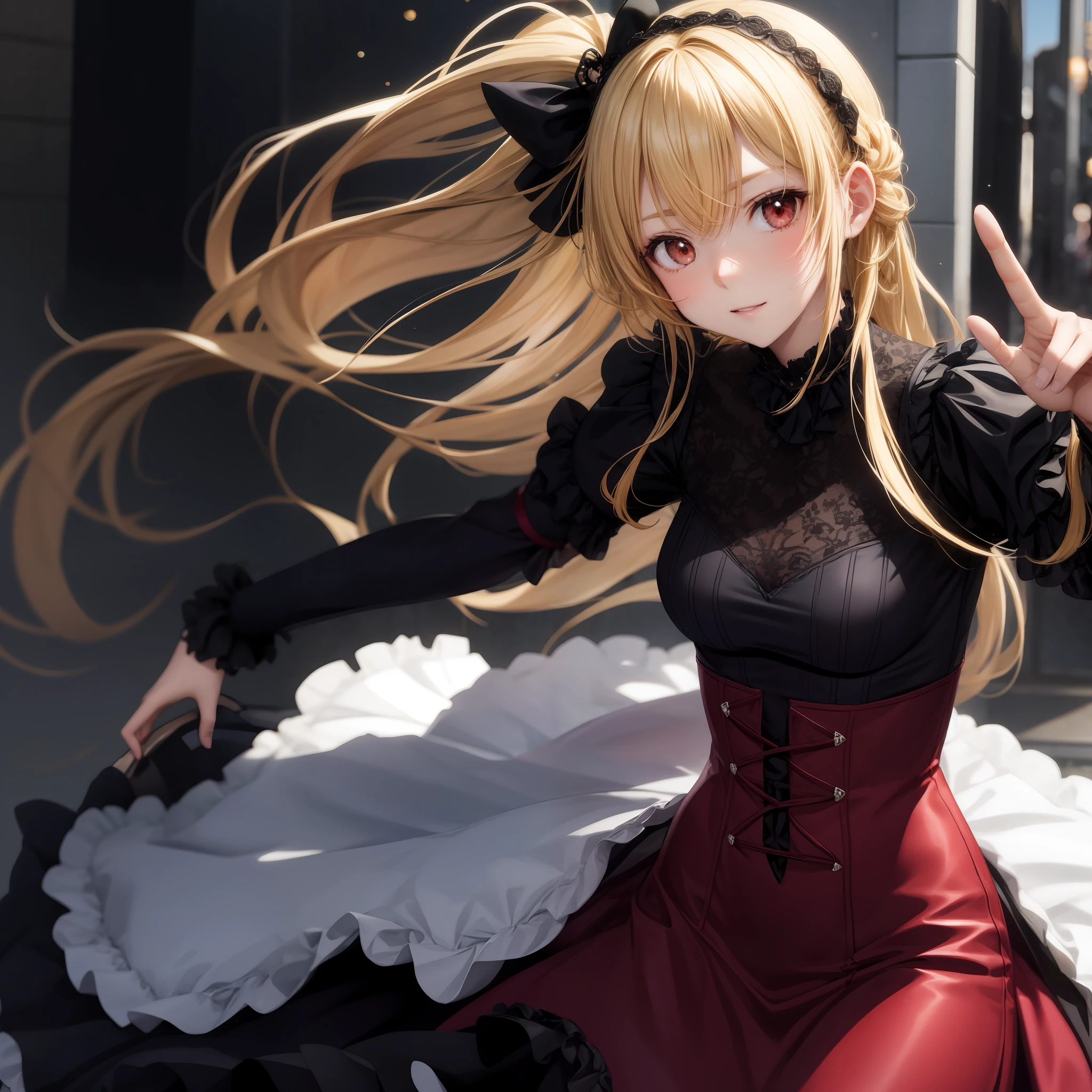 アニメ、One beautiful blonde girl、red-eyed、Gothic lolita