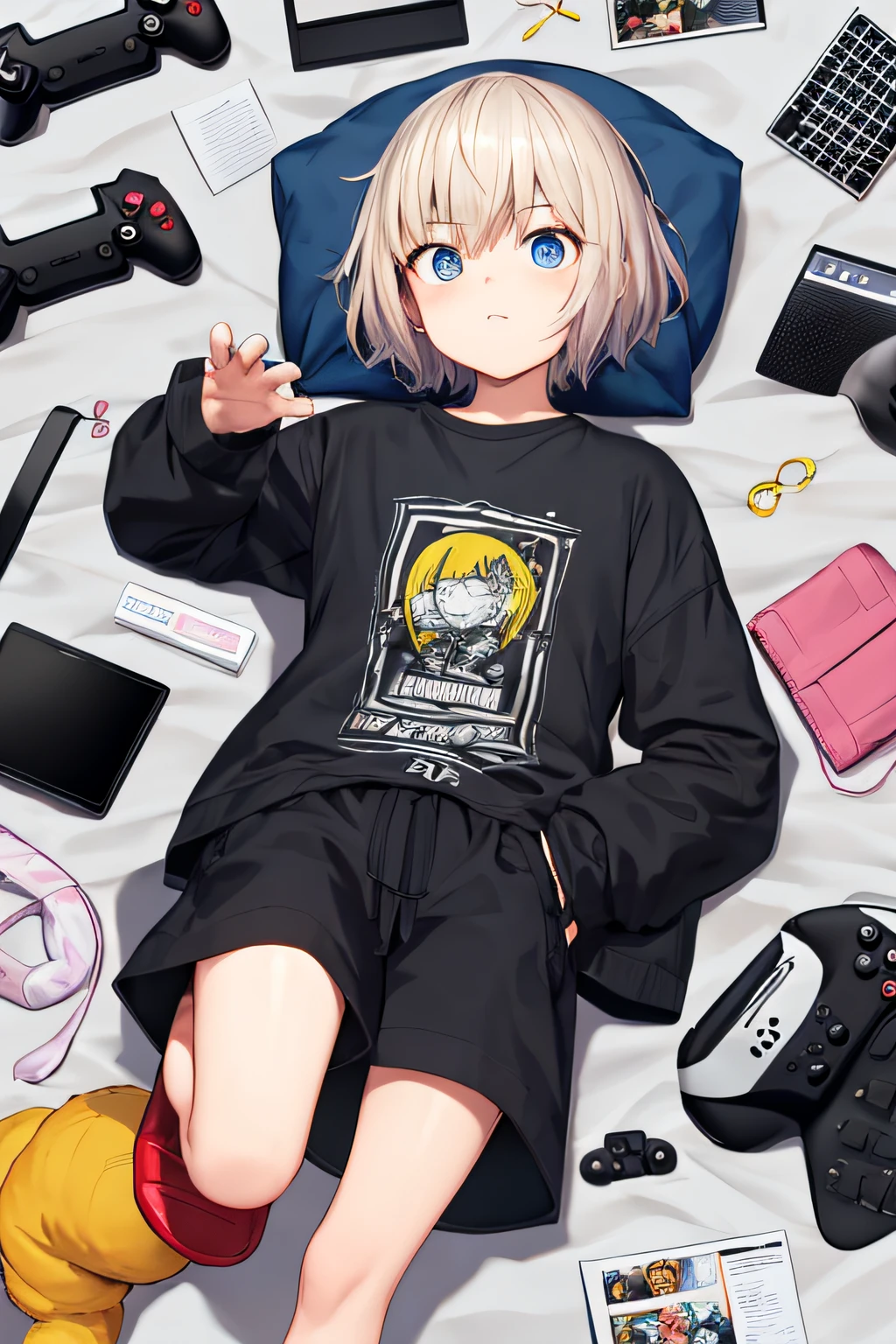 Um Menino, em breve, careca, adulto, careca, acima do peso, gordura, Corpo largo, moletom laranja, usando moletom laranja, sobrepeso, boca fechada, Video game controller in hand, sentado, olhando no visualizador, Foco masculino, linhas de movimento, divertido, sem cabelo, sem cabelo, barba fina, gordura, acima do peso, segurando o controlador de videogame, Estilo anime