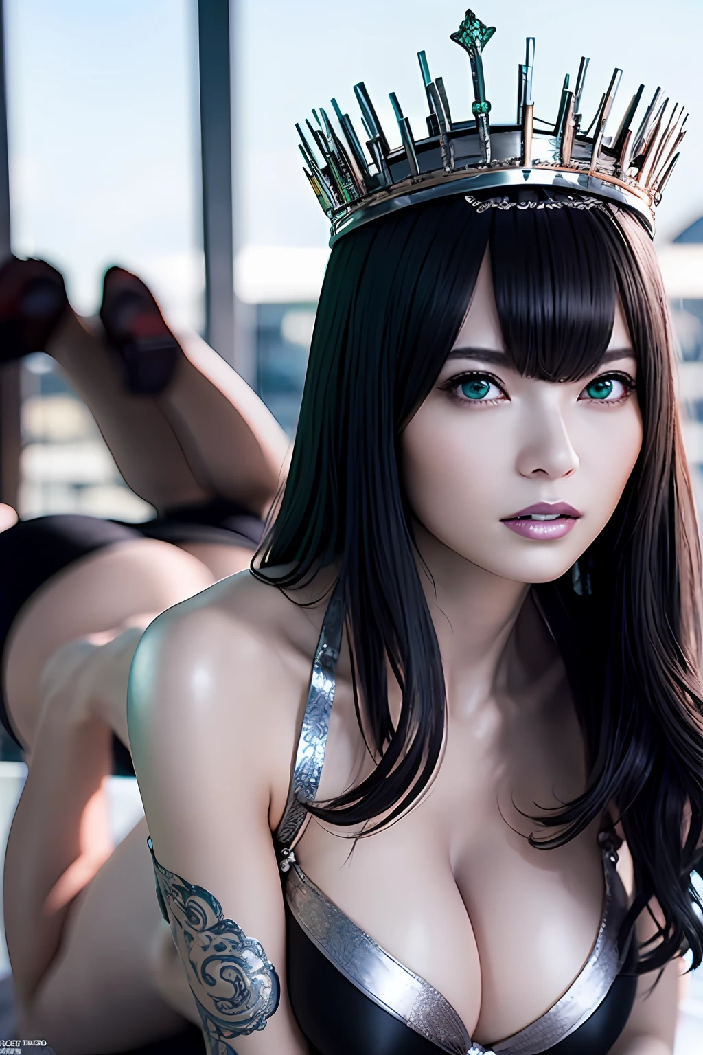 Ultra-detailed complex 3D rendering of the face, (masterpiece, top quality, octane rendering,), glamour shots full body image, very beautiful young elves, , (highly detailed skin: 1.2), (exposure: 1.1), ((blue micro bikini: 1.95)))). , 8k, (((very soft breasts)spicuous large pink areola)), beautaucasian woman with white skin with full soft breasts with big buttne, long braided g breasts, dynamic angle, (((huge 4)), ultra-realistic photos, (((((blr)))), futuristic urban background, facial muscles, ((((detailed and glamorous silver crown)))), In the style of Marvel Comics, ArtStation Trends, Clear Focus, Intricate Details, Very Detailed, Detailed Green Eyes, Very Detailed, Sharp Focus, Digital Rendering, Professional, Abs, Lip Gloss, Glossy Skin, Sexy Pose, Golden Tattoos All Over the Body, Mekosuji,ng Legs, Buttocks,