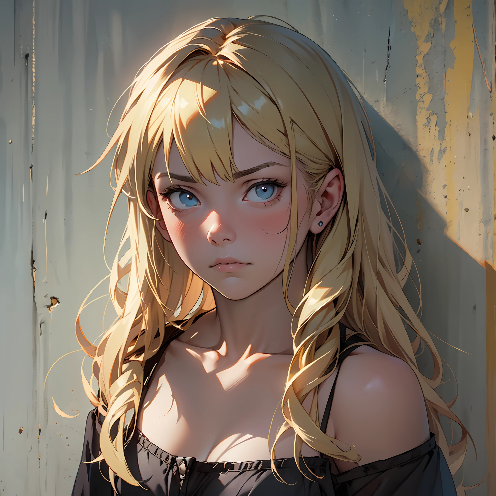 Portrait of a blonde girl with sad expression