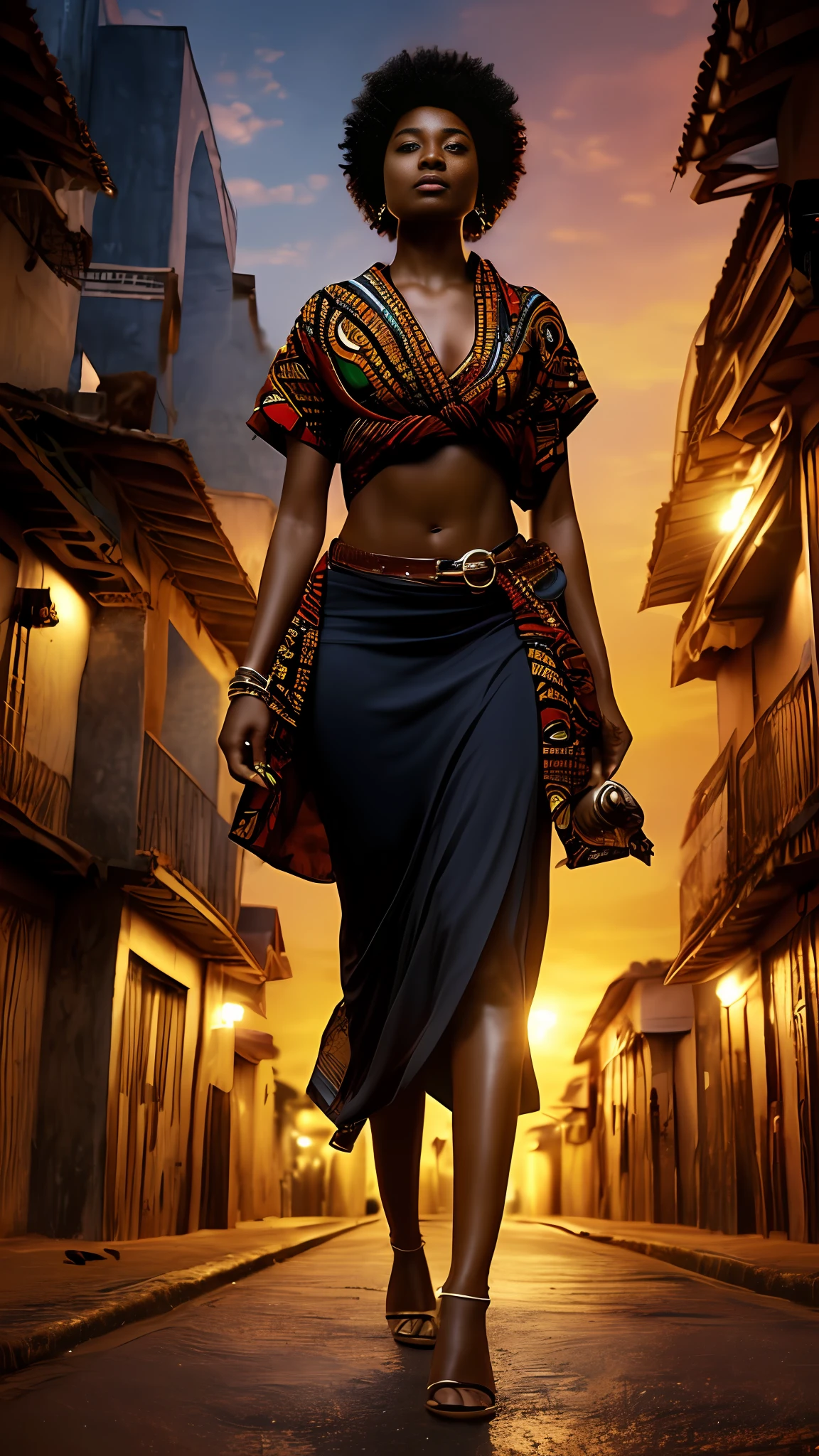 Arte Oficial, 统一 8k 壁纸, ultra detalhados, handsome and aesthetic,mulher negra, obra-prima, melhor qualidade,Liam Wong , 1Menina morena,((( cabelo vermelho))),(((africana))), ombros nus, Saia Curta,sensual, umbigo, muito detalhado, Arte de Liam Wong, dinamic angle, (mais bela forma caos), fluindo, (cores brilhantes), Oc, (metade: 1.2),africa, (Jeremy Mann ), (fita: 1.3), (sonho: 1.5), (Hanfu: 1.5), africana, dragon, africana,  Phoenix, (sorrir: 0,5), (divindade africana)(depth of field:1.1),(ray tracing:0.6),(cinematic lighting:1.1)