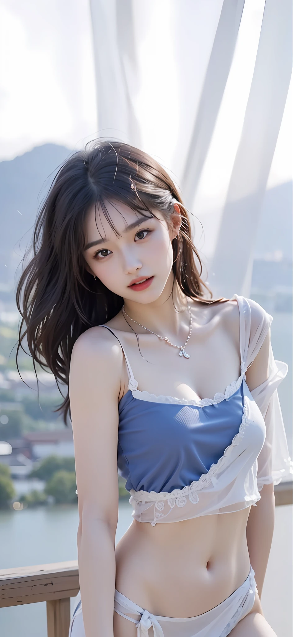 (Highly detailed CG Unity 8k wallpaper), (巨作), (Best quality), (Super detail), (best illustration), (Best Shadow), (Photorealistic:1.1),(PureErosFace_V1:0.5),(taiwanese cute girl),(Taiwanese Sexy Woman),,Real human skin, Lens flare, Shade, Backlight,(Depth of field),(Natural light), filmgrain,((A girl with))),ultra high def,(Detailed eyes:1.4),Brown eyes, Seductive smile,kawaii,(Solo Focus),(Black hair),((Princess Cut Long Hair, Low Braided Ponytail))(Chinese Hair Accessories)))(See-Through Grey Hansou),(See-Through Gray Chinese Tan Costume Cloak)))((( Huge and drooping breasts)), (((Cowboy shot)), (Close-up) Blurred background, 18 years old, (((solo)), (Shiny skin), cutea, wearing a diamond necklace, (watching the audience), (Look at the front), (smile512:0.1), (Night), (Big)), (no make up), , (wet), (full of sweat), open mouth with, (squinting: 0.5), (Show pubic hair), ((small areolae)),