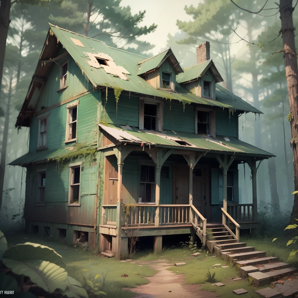 Abandoned house in a super detailed forest --auto --s2