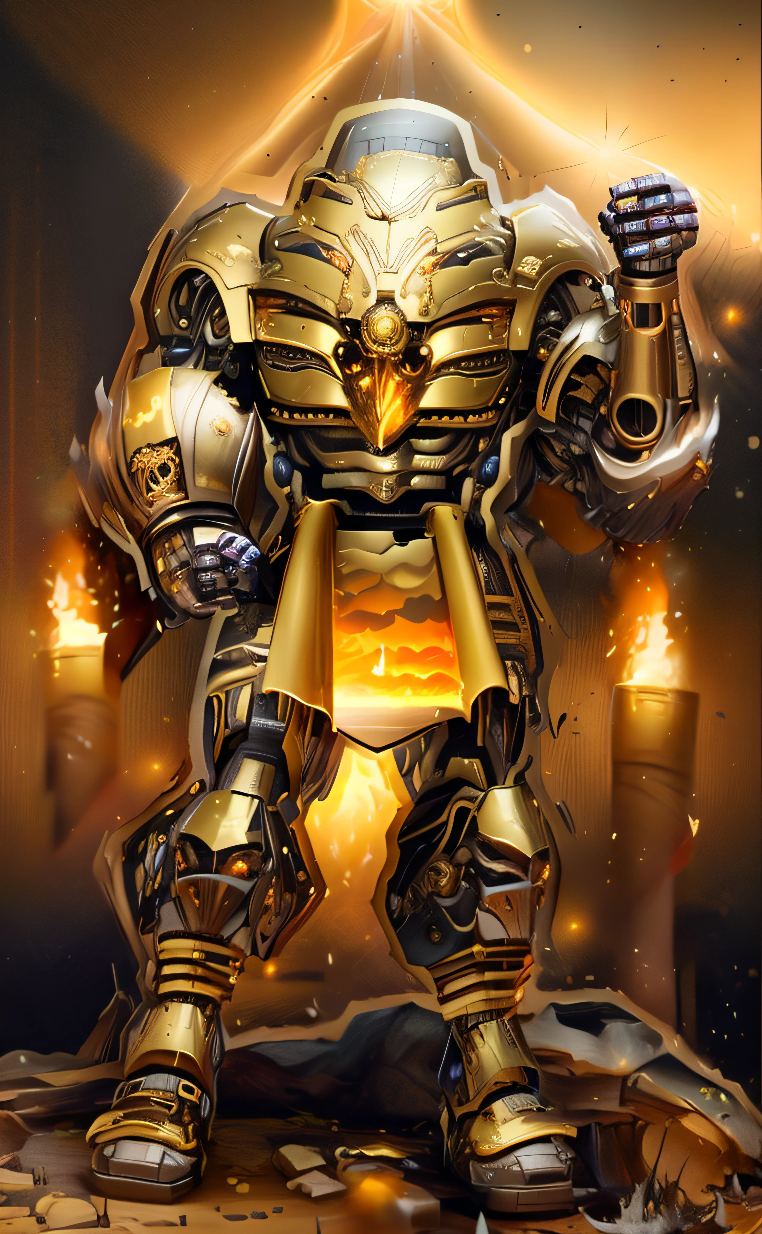 a close up of a robot with a yellow light on his face, armadura saiyajin, cybernetic flame armor, cyber fight armor, Armadura refletida da cor do gelo da lasca, Armadura Espacial, Retrato completo de Electromancer, intrincada armadura mecha brilhante, armadura de platina do guerreiro, armadura brilhante oi tech, clothed in ethereal battle armor, cybernetic fire armor