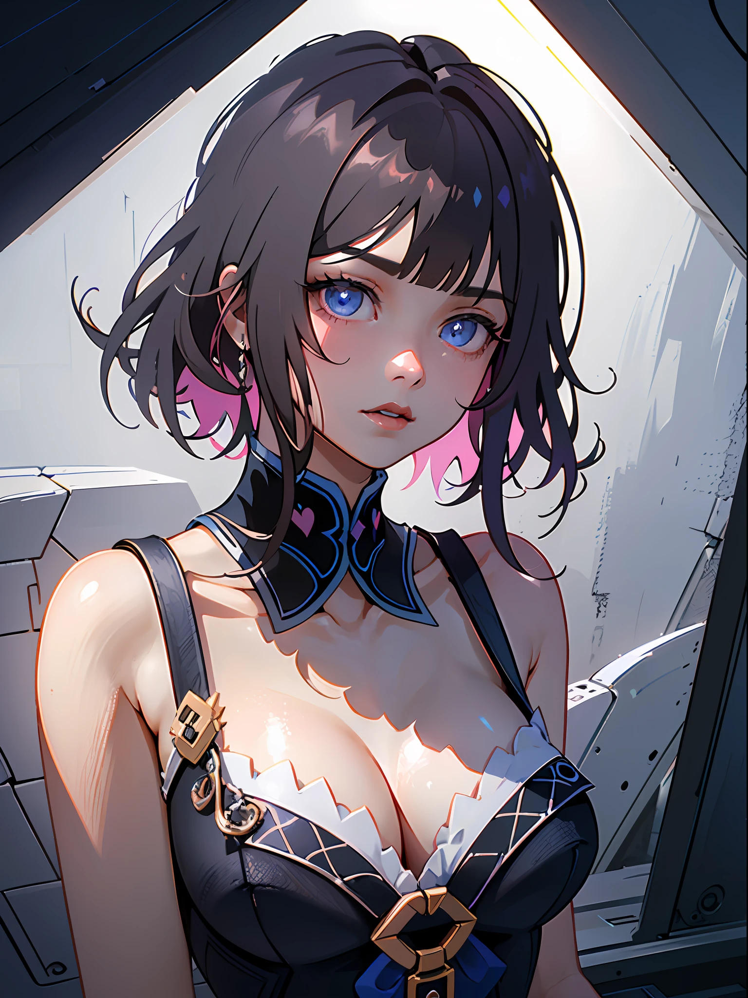 1girl, Solo, Black Background, Clean Background, clavicle, Dark,pov,dynamic angle,1girl, (((masterpiece))), (((best quality))), ((ultra-detailed)), (illustration), (detailed light),((an extremely delicate and beautiful)),dramatic_shadow,ray_tracing,reflection,