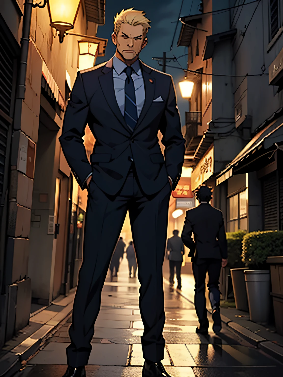 Anime men,Tall and mighty,Serious,Suits,to stand,face to looking at viewer,Night scene,Rich --auto
