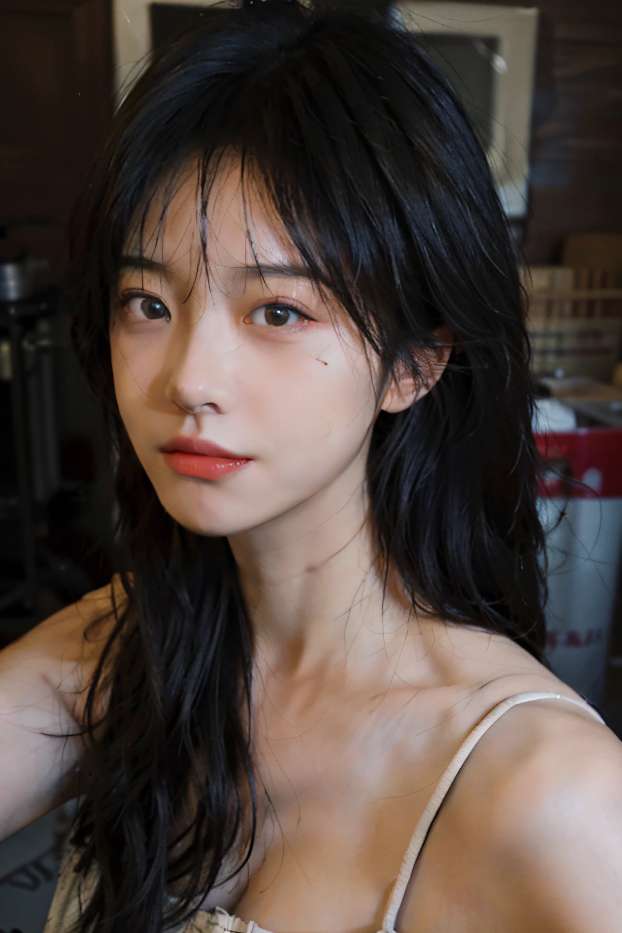 8K,Best quality, masterpiece, ultra high res, (photorealistic:1.4), raw photo, (Authentic skin texture:1.3), (film grain:1.3), (selfie angle),1girl,beautiful detailed eyes and face,masterpiece, best quality,close-up,upper bod,