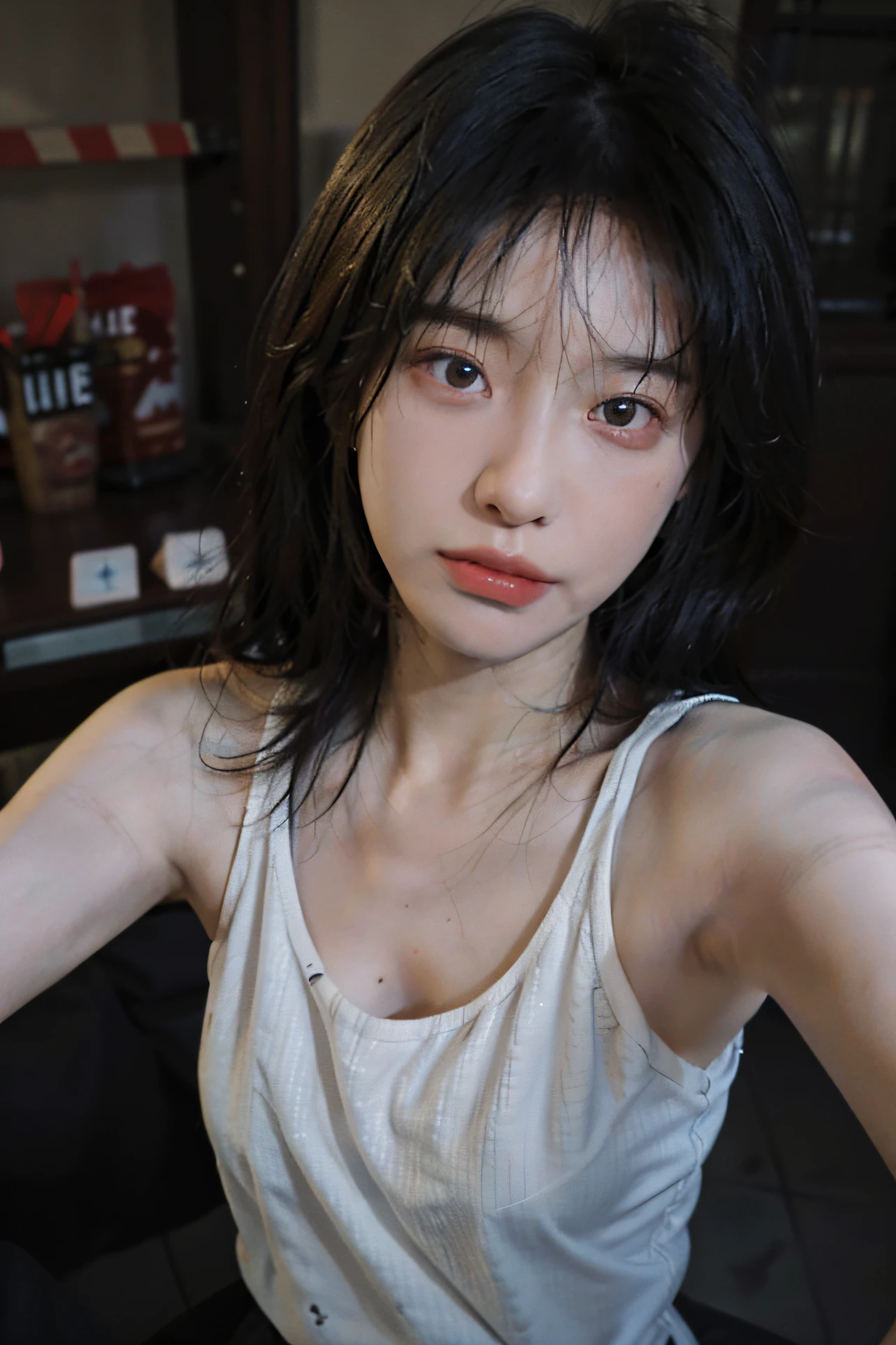 8K,Best quality, masterpiece, ultra high res, (photorealistic:1.4), raw photo, (Authentic skin texture:1.3), (film grain:1.3), (selfie angle),1girl,beautiful detailed eyes and face,masterpiece, best quality,close-up,upper bod,