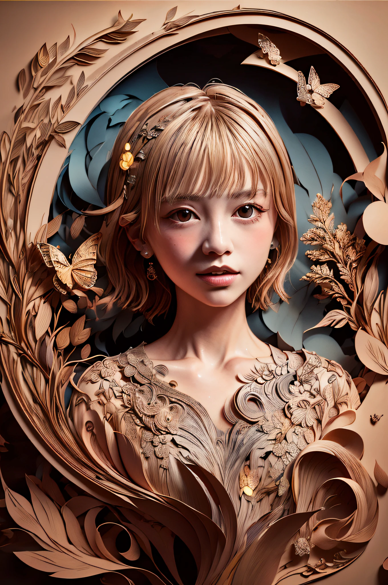 ((((masterpiece))), best quality, illustrations, beautiful details glow,
paper_cut, girl face details clear to the camera, tree, moon, butterfly,