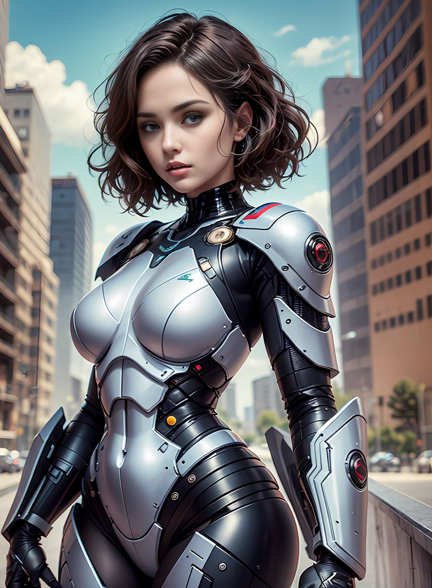 mulher de peito grande robocop com arma