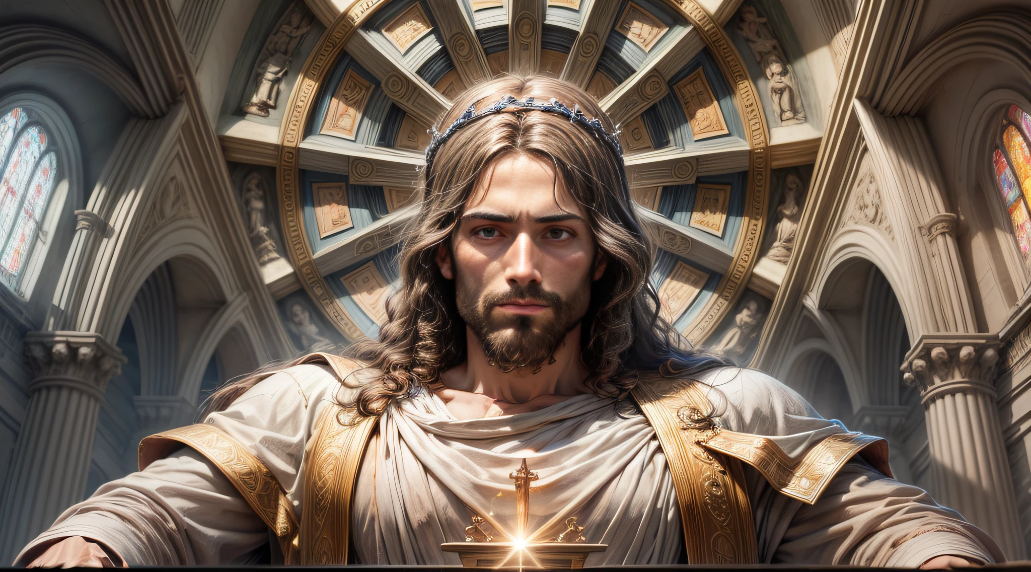an image of Jesus, imposing