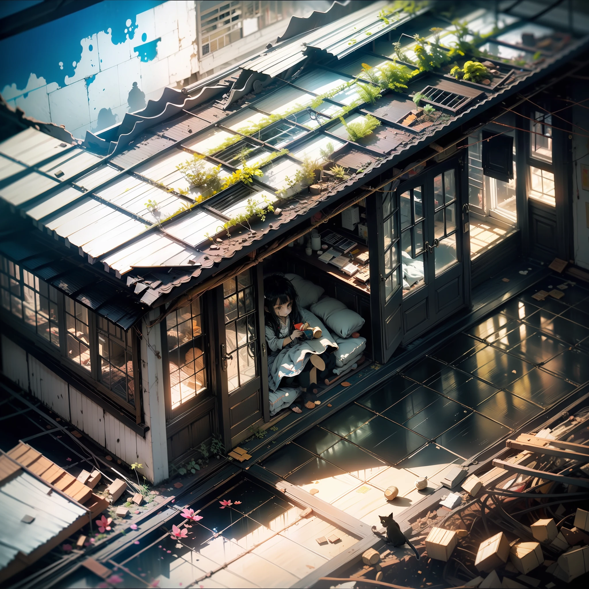 keyword:littlegirl,Beds,Collapsed,roof top,tile,Cracked,catss,Scratches。