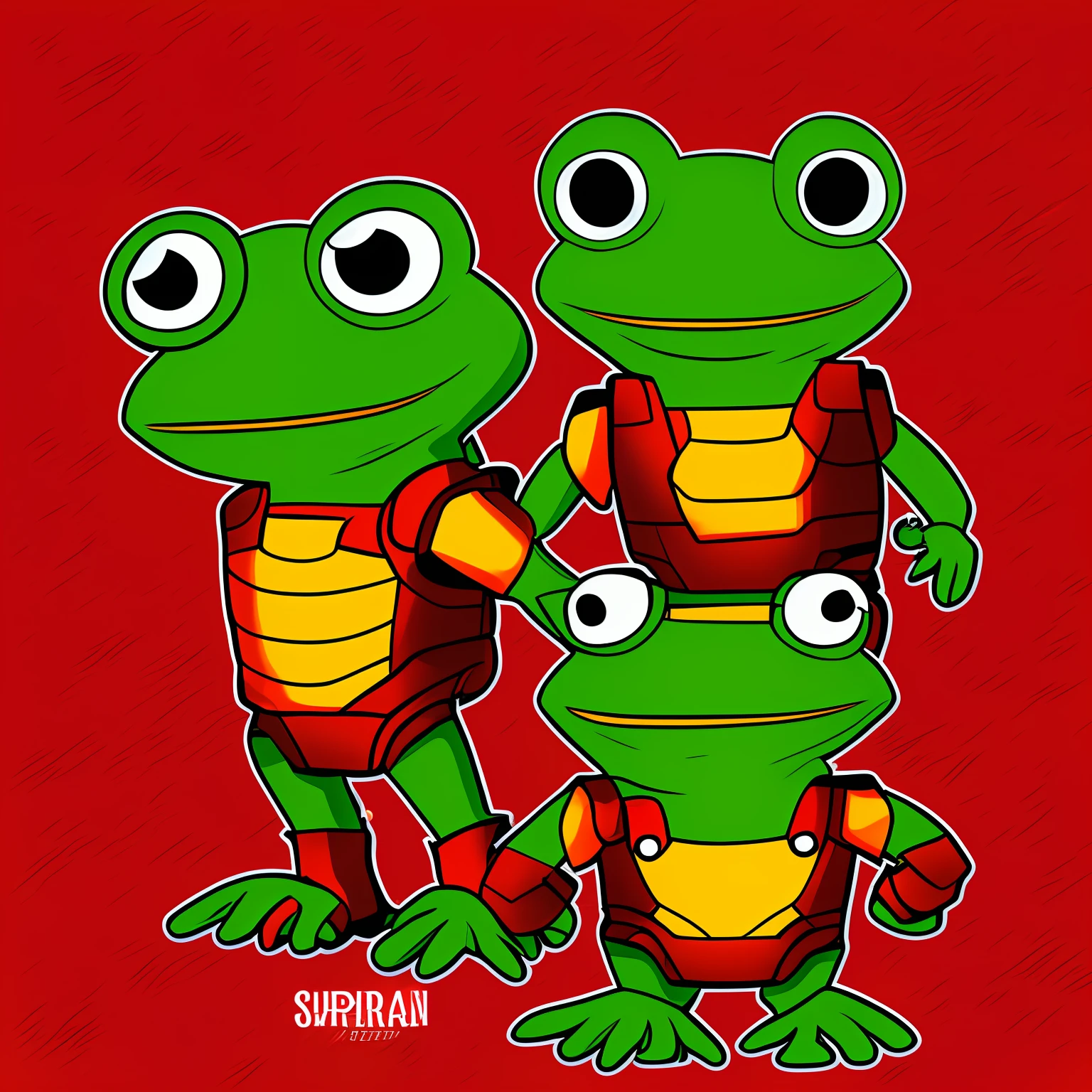 3dcharacter,ironman with pepe frog super rich,(full body:1.2),blue navy background, masterpiece,best quality,(red gradient background:1.1) --auto