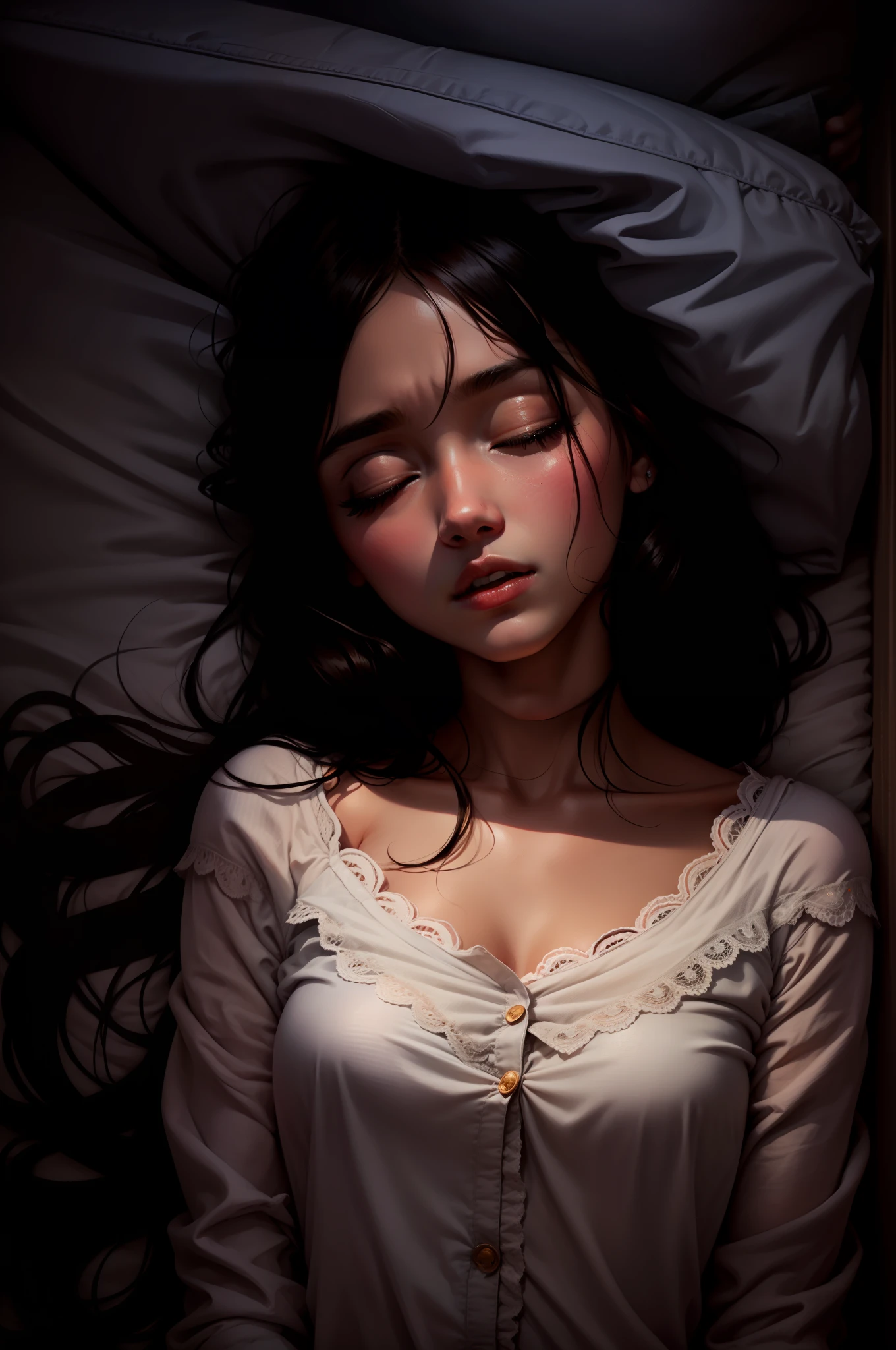Girl sleeping on bed, Without sunlight, twilight, the night, darkly --auto