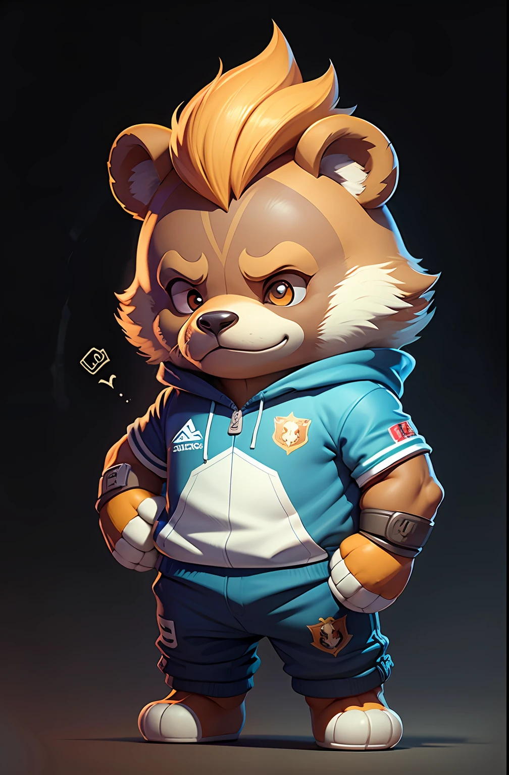 c4tt4stic, urso mascot with a human body cartoon character Portugal football with a ball in his hand in aurora 3d style
confidence, merit, humility and calm