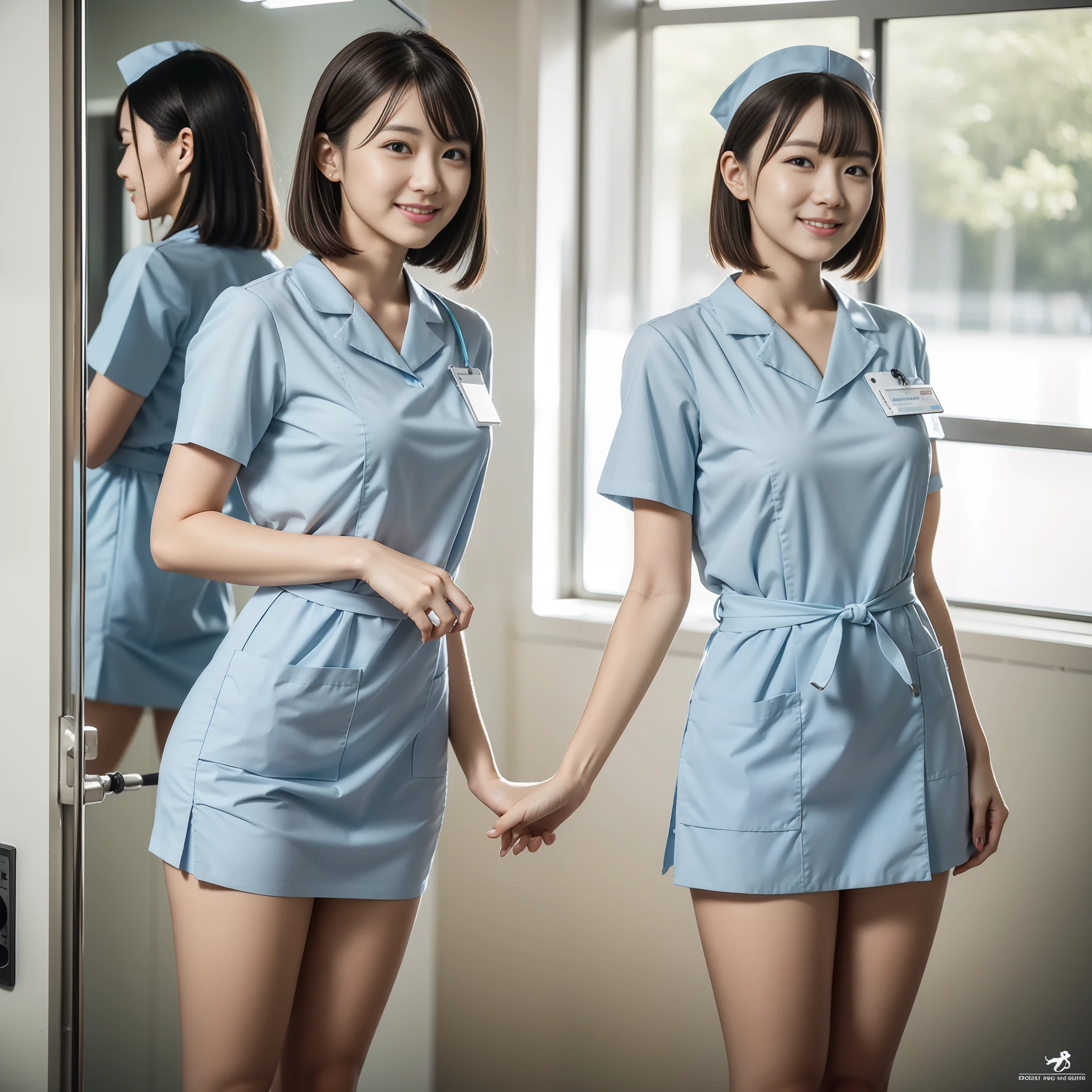 18-year-old beautiful nurse，Live action film photography，shooting full body:1.8，Full body photo of a real person，clong legs，big breasts thin waist，Petite and cute，（RAW photos，optimal quality，16k,Hi-Def），masterpaintings，18yars old，Chinese nurse，Petite and cute，（shooting full body：1.8），（（（white colors））） The nurse's uniform is smooth、 Nurse hat、 stethoscope， clong legs，big breasts thin waist，optimal quality，（exquisite detailing），high resolucion，Extremely detailled，（Nurse's uniform）Super realistic detailed clothing features，（Realistic and detailed nurse cap），（（（Concentrate on the infusion））），（Outpatient infusion hall，Peaceful interior）， Smile with， 双眼皮，18-year-old female model，Beautiful Chinese girl，perfectbody，Petite and slim，medium boob，big breasts thin waist，Beautiful buttocks，beauty legs，Beautiful nurse feet，Nurse shoes，Dignified posture，（Stylish short hair，Hair bangs，The hair is coiled at the back of the head:1.2），small heads，Small melon seed face:1.5，Realistic and perfect face and skin，Detailed beautiful eyes，双眼皮，long eyelash，Swollen eyes，Realistic face and eyes，Facial light，Super detailed facial details，Gloss on lips，Blushlush:1.0，The skin is white and shiny:1.2，Extensive illumination，naturalshadow，Shows the lower back and buttocks wrapped in a nurse's uniform，shooting full body:1.8