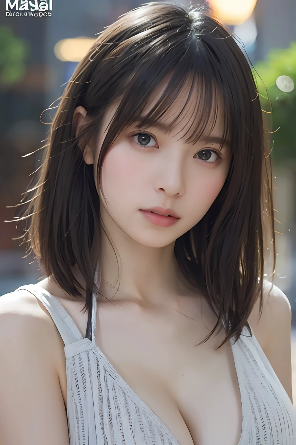 random pose, mix4, (8k, RAW photo, best quality, masterpiece: 1.45), (realistic, photorealistic: 1.37), one girl, cute, cityscape, night, rain, wet, professional lighting, photons mapping, radiosity, physically based rendering, gradient black hair, gray hair, short curly hair, handsome, girl, Deep V-neckline slip dress, top quality photo, high res, 1080p, (clear face), (detailed face description), (detailed hand description), (masterpiece), (exquisite CG), extreme light and shadow, disheveled hair, master work, rich details, (fine facial features), (highest quality photo), (masterpiece), (detailed eyes), look in front of you eyes, fine clavicle, ((large breasts)),